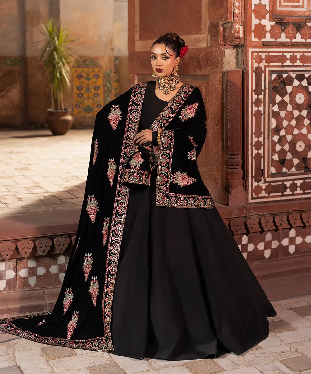 Makhmal By Mazil Stitched 3 Piece Formals Suit-Kala Gulab Pishwas - Image 6