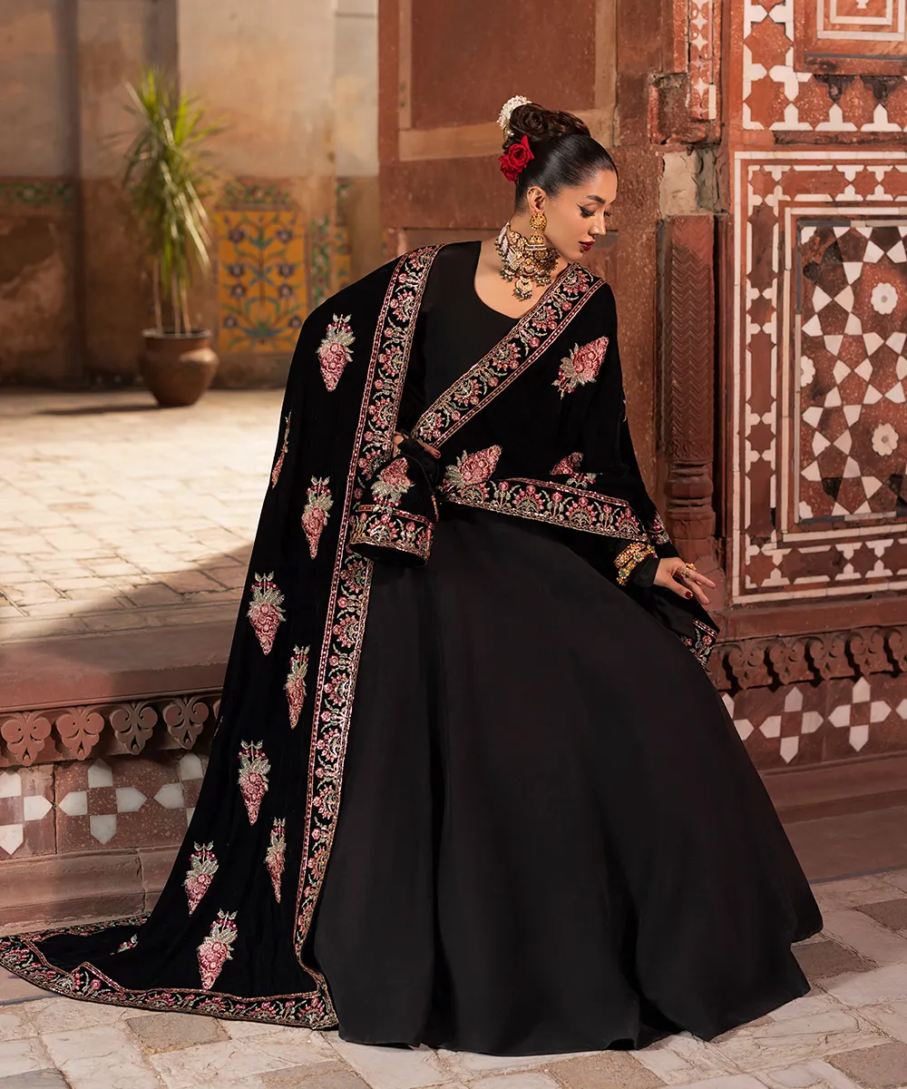 Makhmal By Mazil Stitched 3 Piece Formals Suit-Kala Gulab Pishwas - Image 7