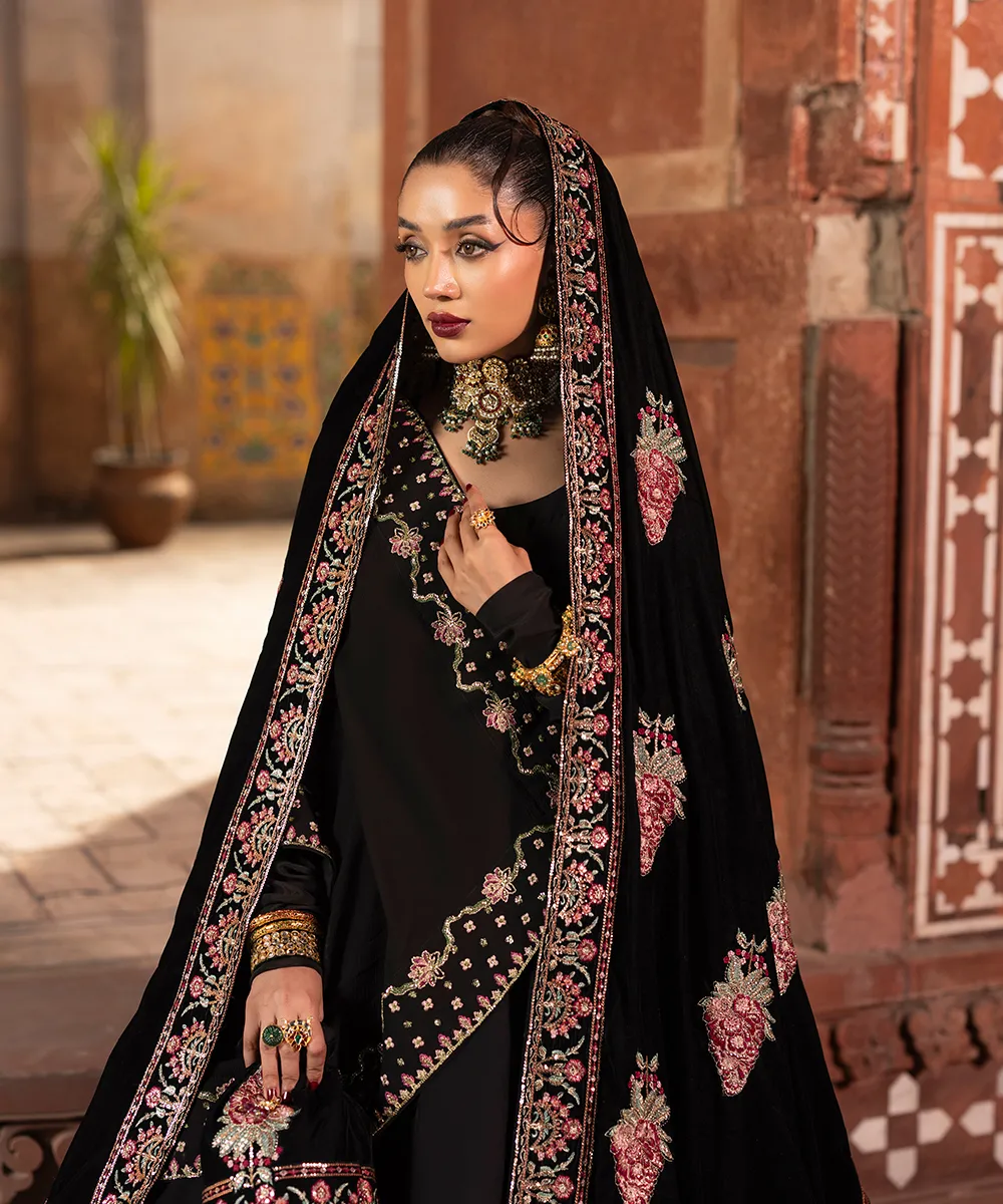 Makhmal By Mazil Stitched 3 Piece Formals Suit-Kala Gulab Pishwas - Image 9