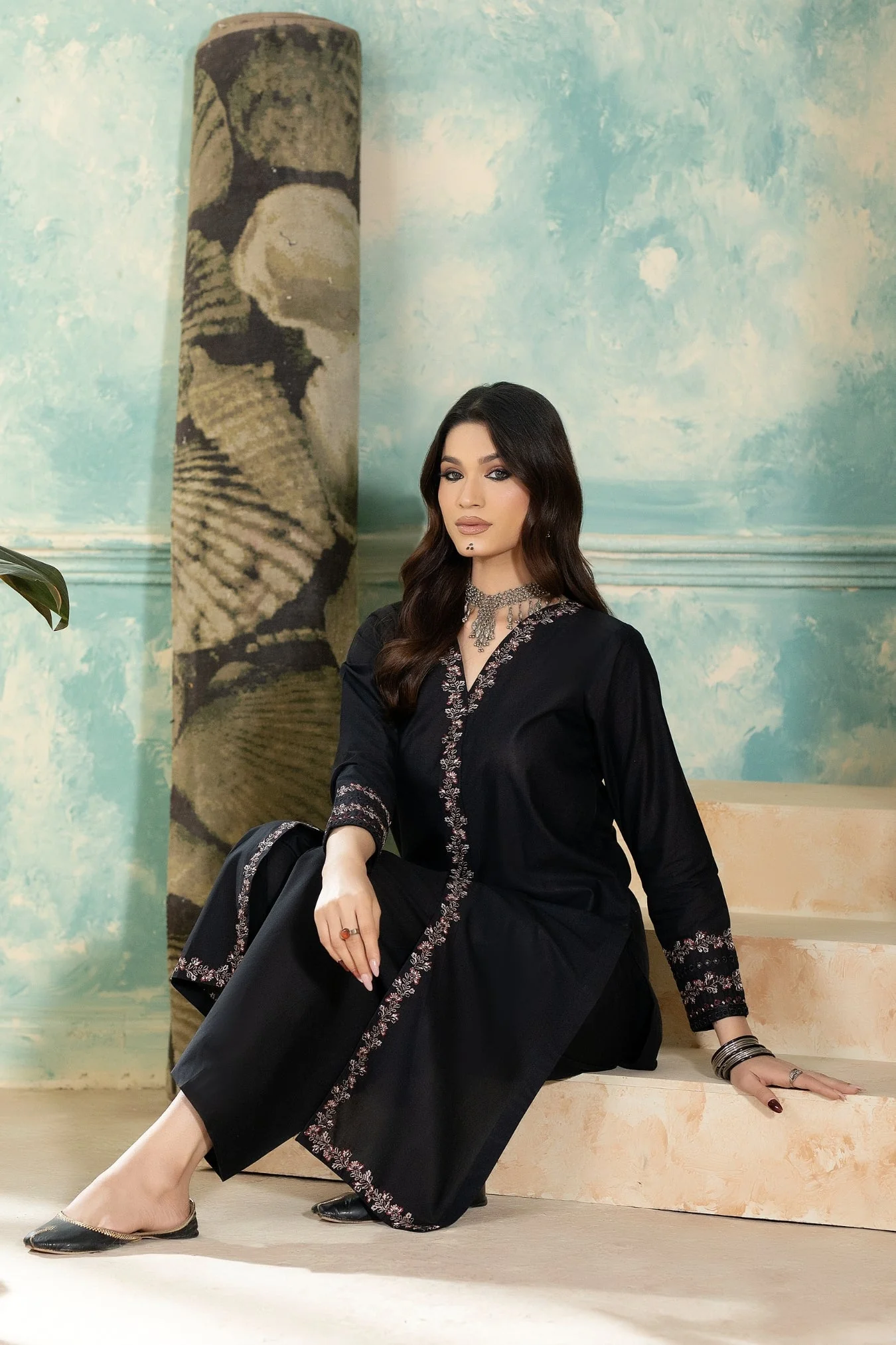 Monochrome By Inara Stitched 3 Piece Winter Suit-LAAIB DR-04 - Image 4