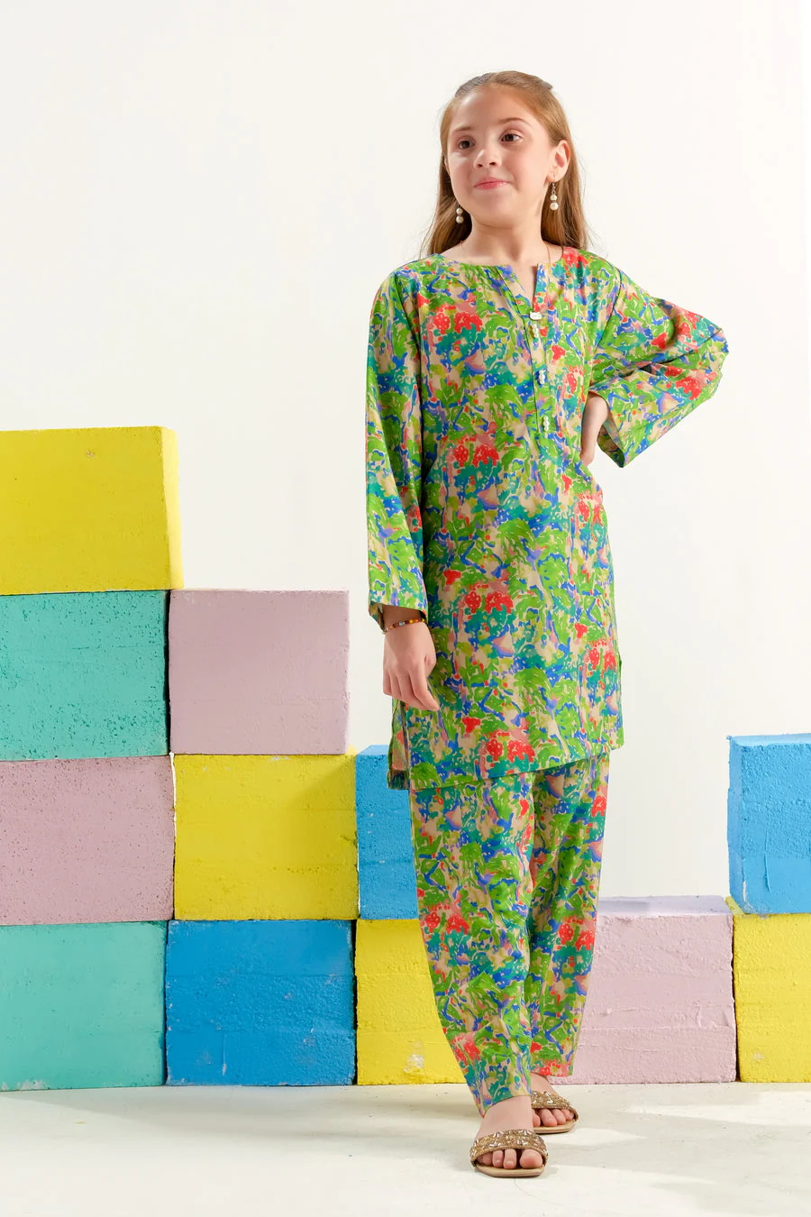 Sprinkles Stitched 2 Piece Summer Co Ord Sets Kids Suit-Meadow Bloom - 2pcs - Image 4