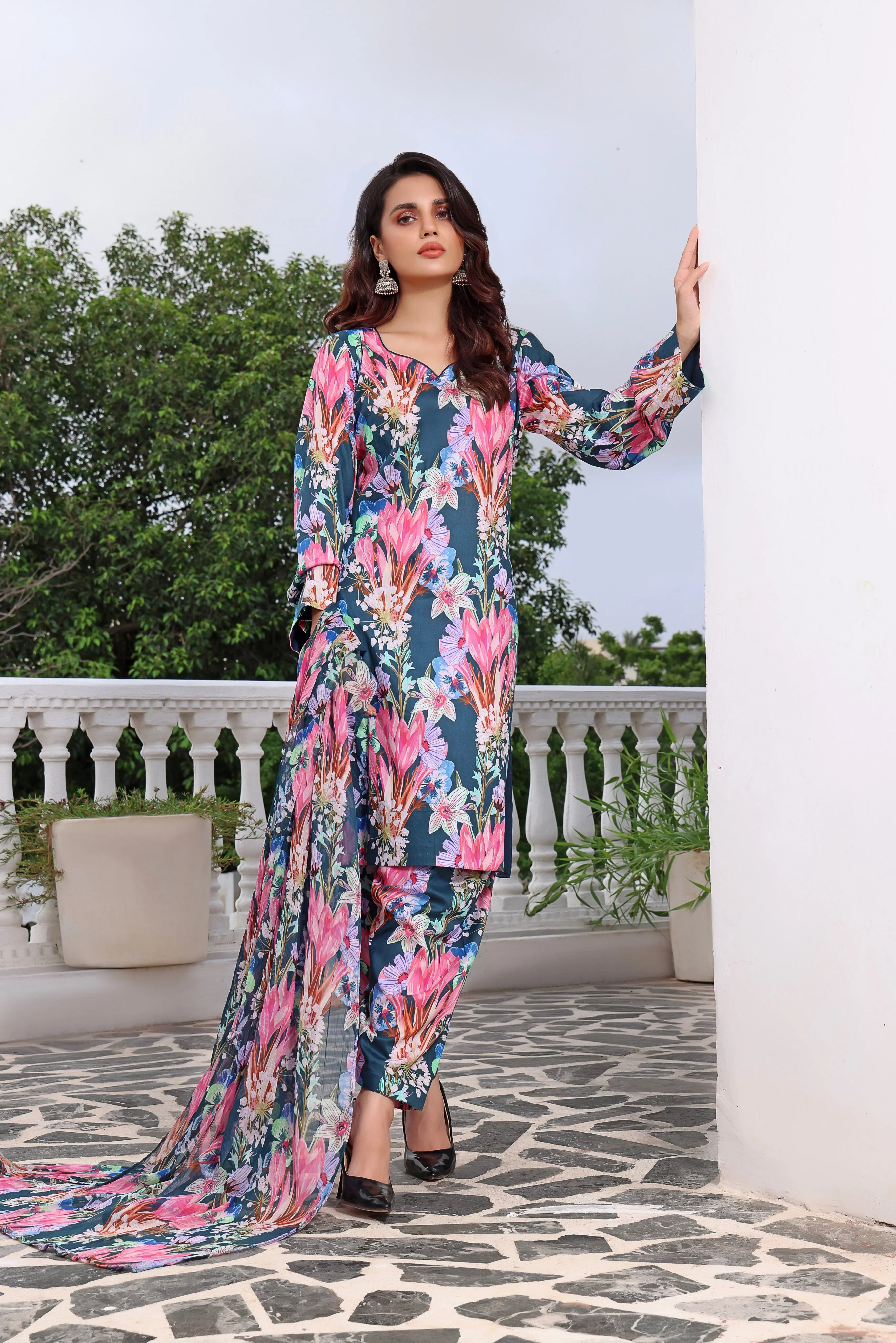 Feathers Unstitched 3 Piece Summer Collection-MEDORA-FT141 - Image 3