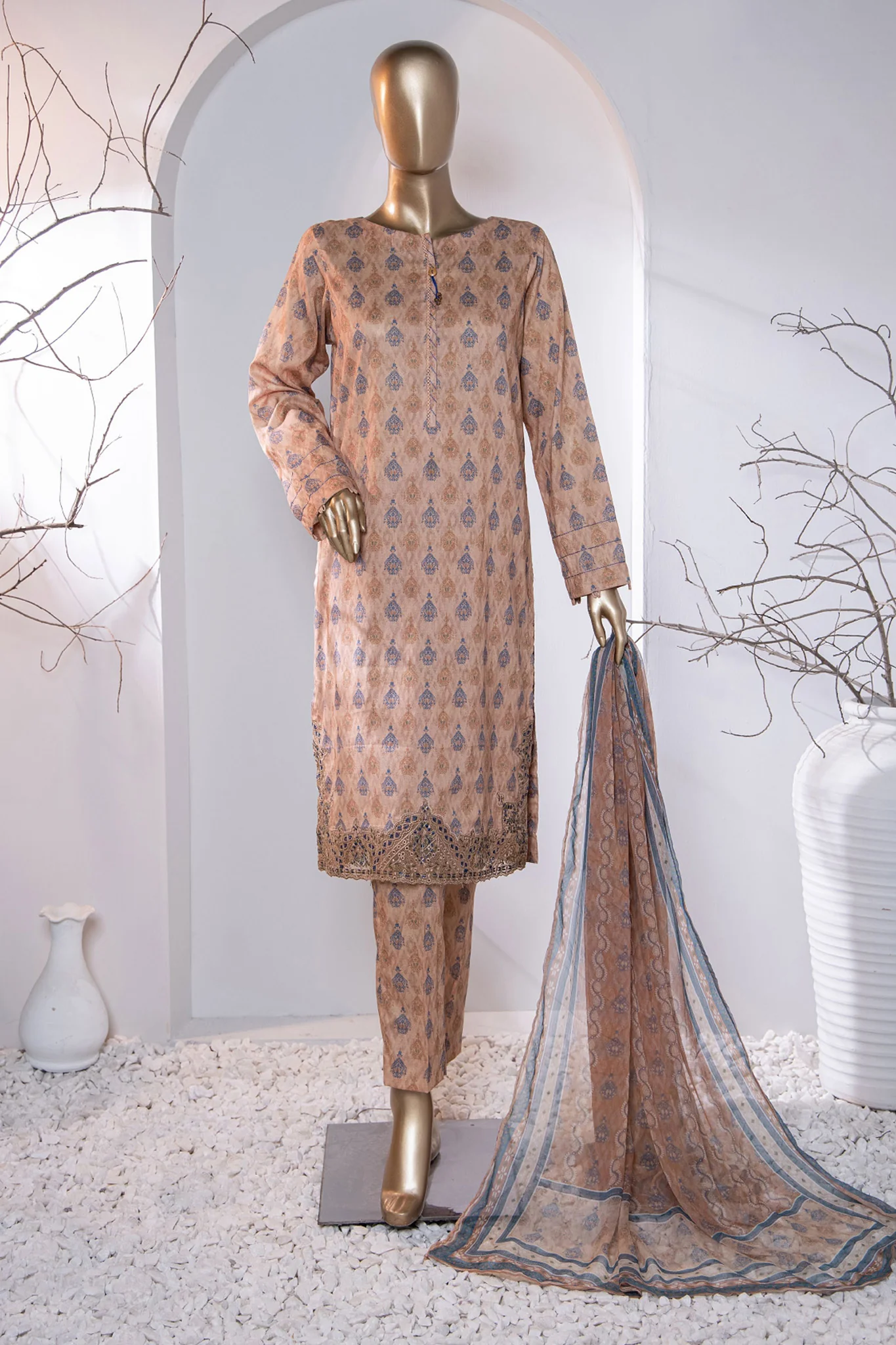 Meenakari By HZ Unstitched 3 Piece Emb Digital Print Doriya Lawn Suit-MEC-92