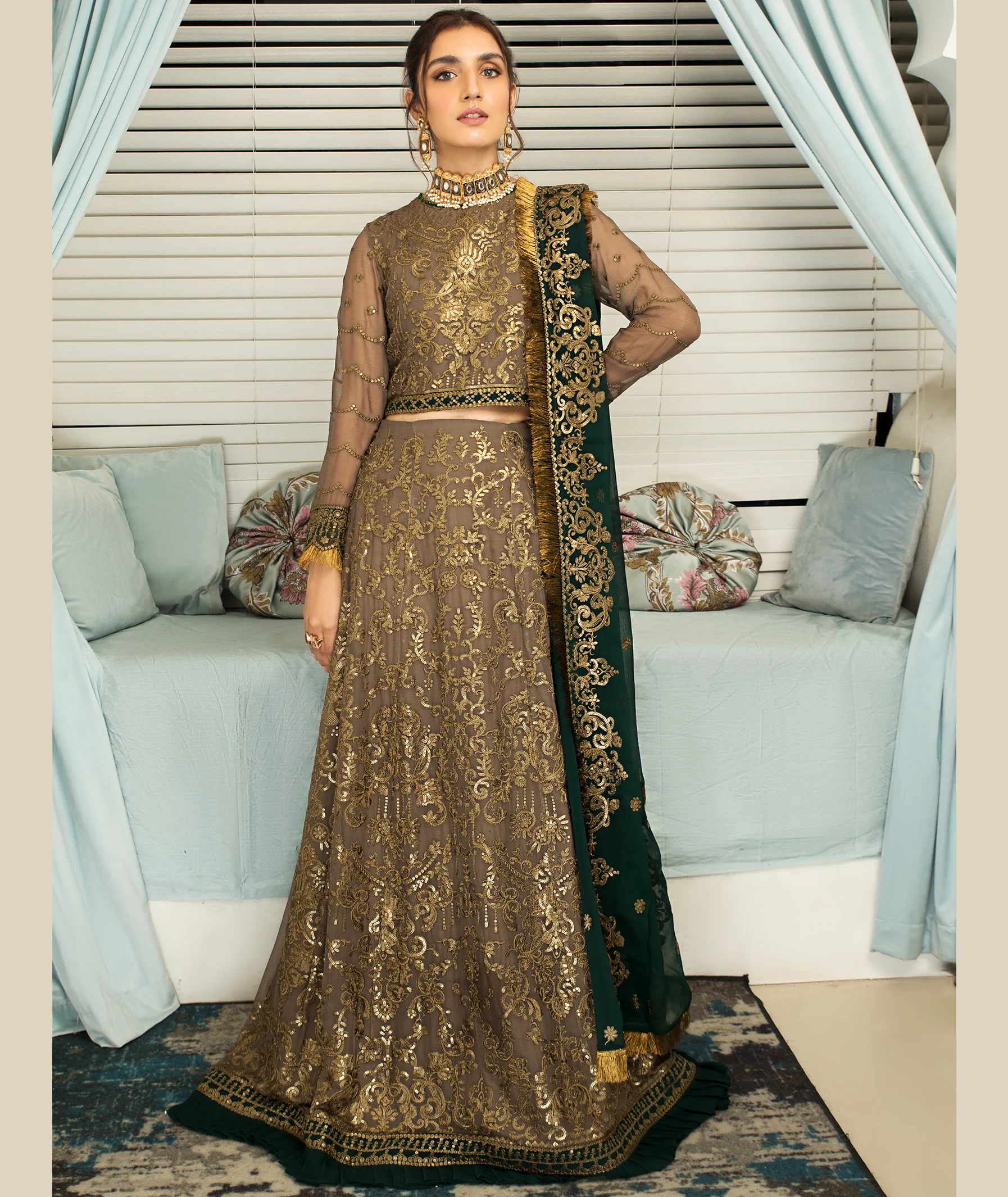 Mehekmah by Zarif Unstitched 3 Piece Chiffon Suit-ZM-02-Henna