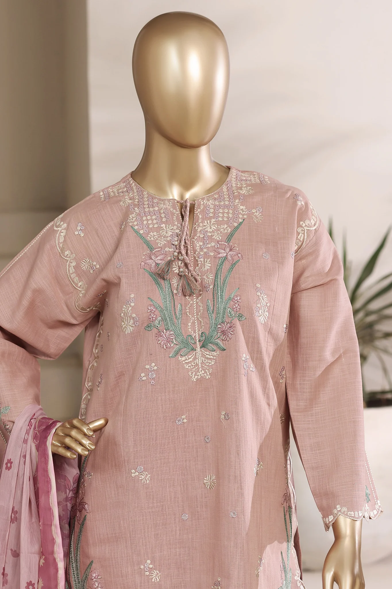 Sada Bahar Stitched 3 Piece Festive Co Ords Emb Cotton Suit-MEK-256 PLUM - Image 2