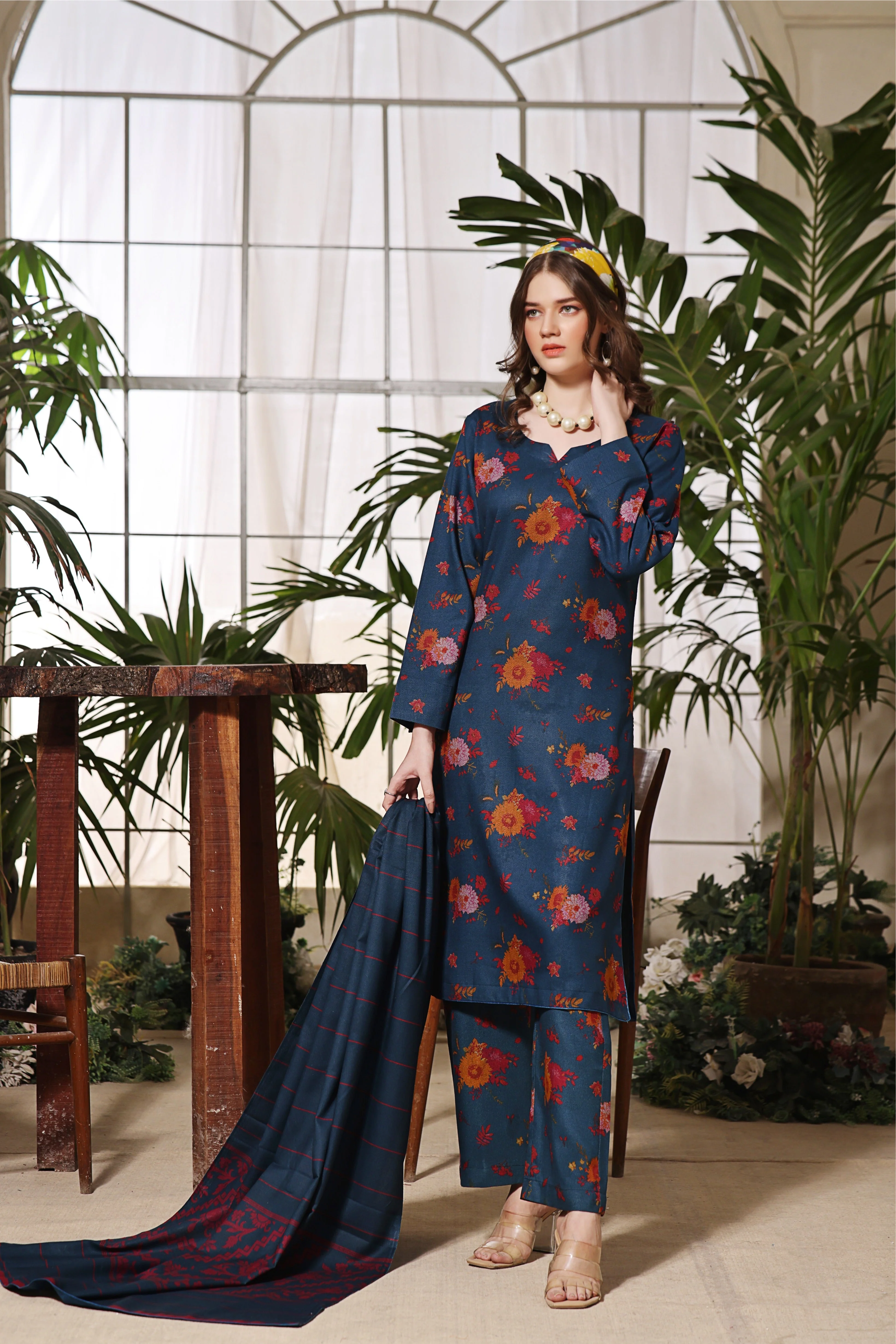 Feathers Unstitched 3 Piece Winter Collection-MELLOW-FT323 - Image 2