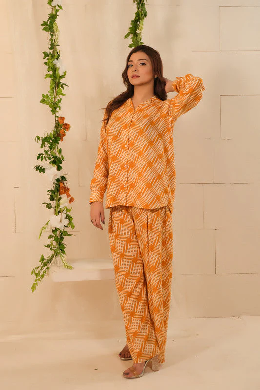 Sprinkles Stitched 2 Piece Summer Co Ord Sets Women Suit-Mellow Mustard 2 Pcs Ready to Wear Set - Image 4