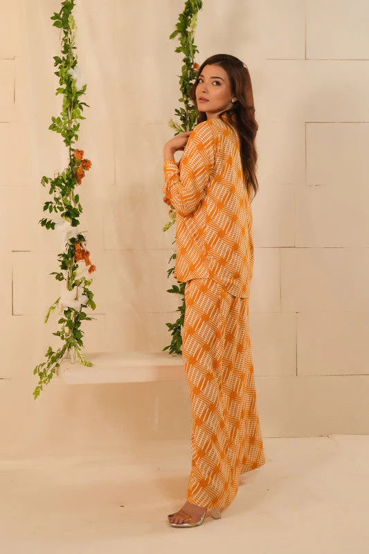 Sprinkles Stitched 2 Piece Summer Co Ord Sets Women Suit-Mellow Mustard 2 Pcs Ready to Wear Set - Image 6
