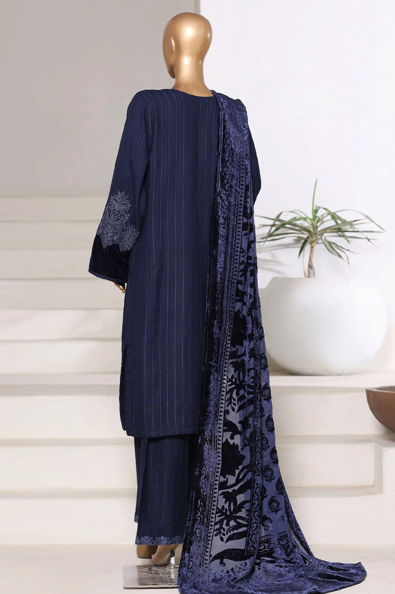 Sada Bahar Stitched 3 Piece Luxury Dhanak With Palachi Shawl Suit-MEP-253-Blue - Image 3