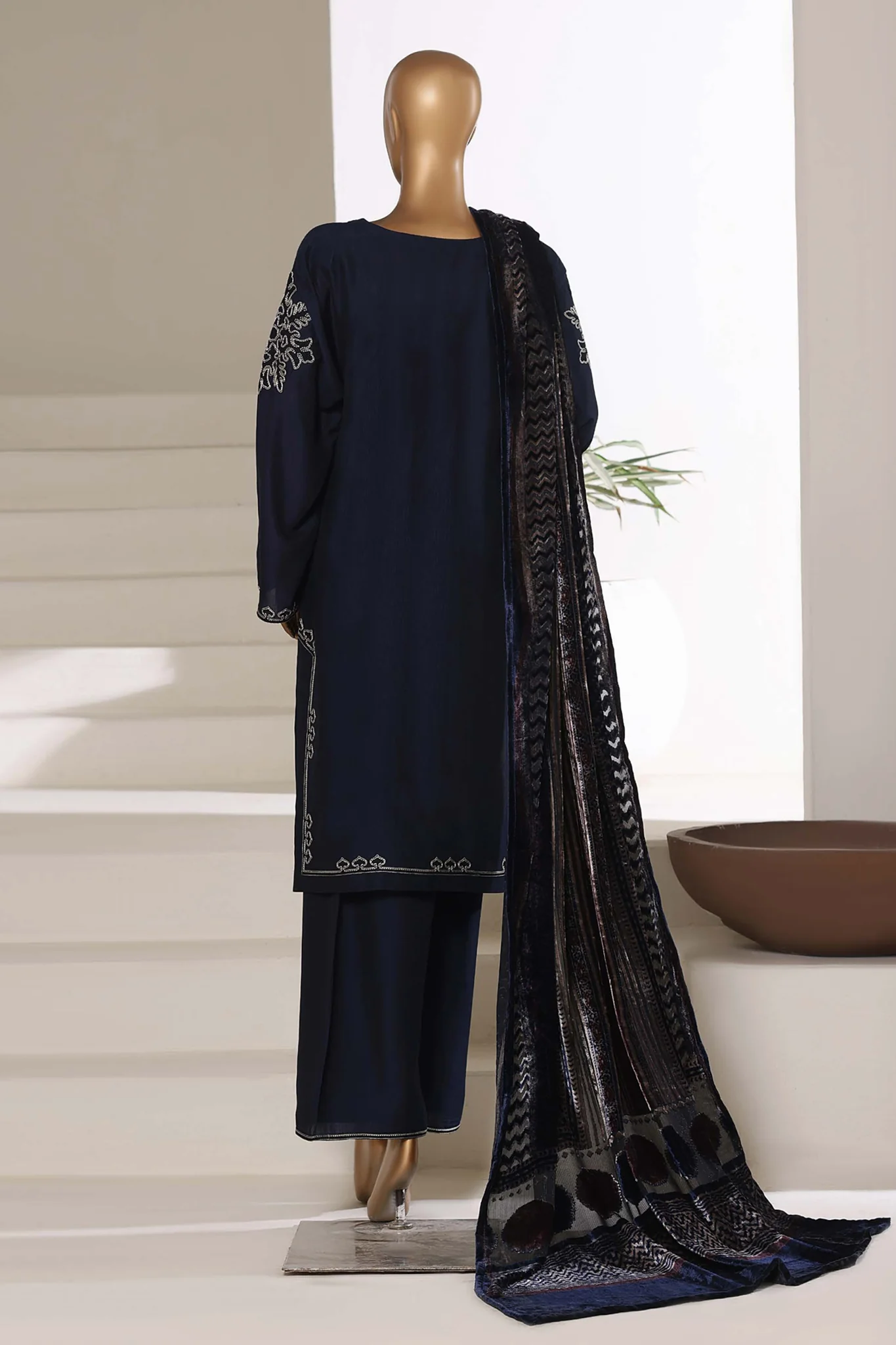 Sada Bahar Stitched 3 Piece Luxury Viscose With Palachi Shawl Suit-MEV-254-Blue - Image 3