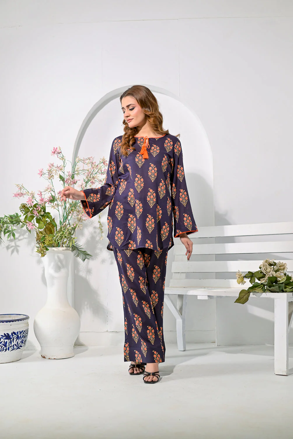 Silcot Stitched Summer Suit-Midnight Bloom Co-Ord Set