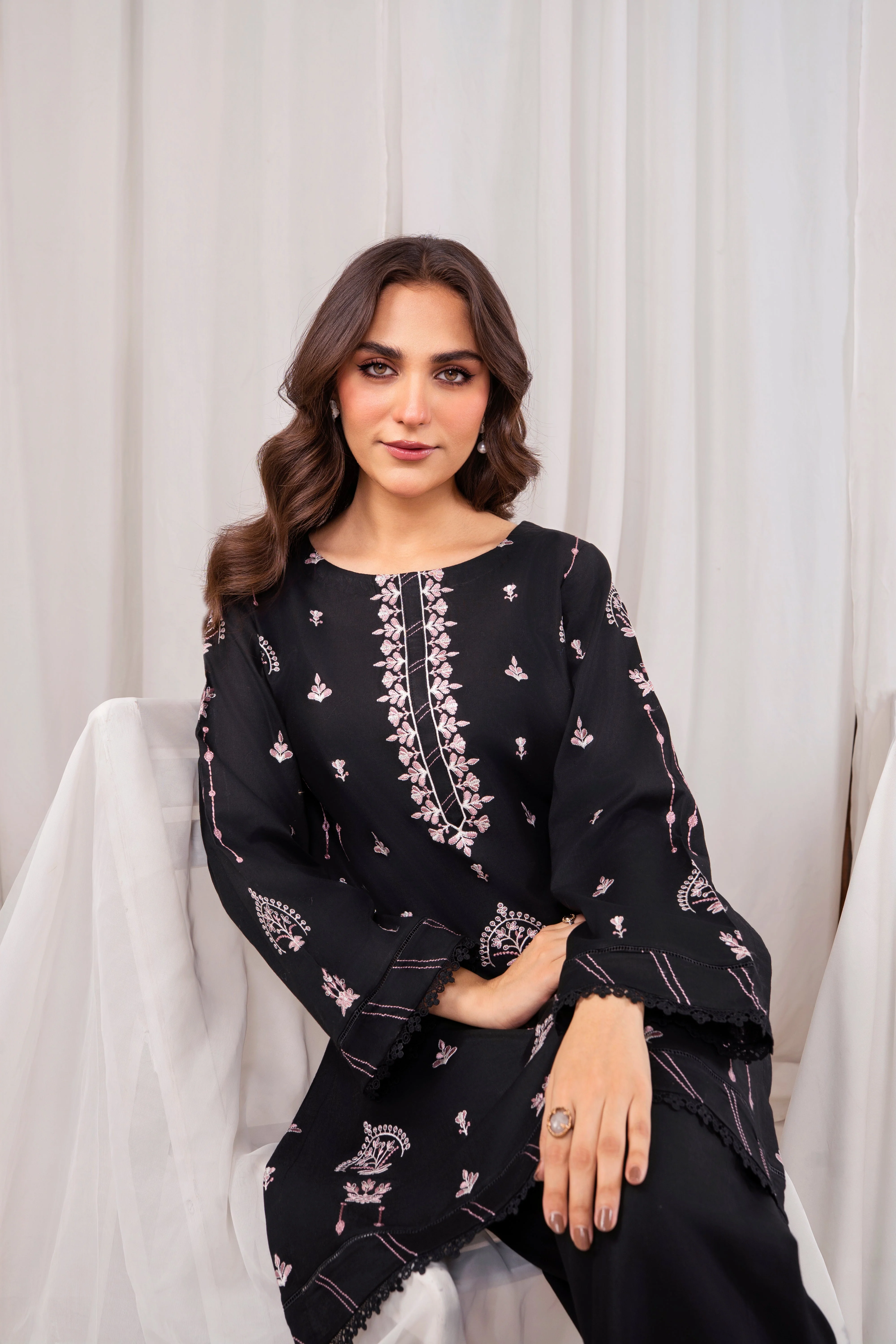 Zoya Zafar Stitched 2 Piece Cotton Suit-Midnight Blossom - Image 5