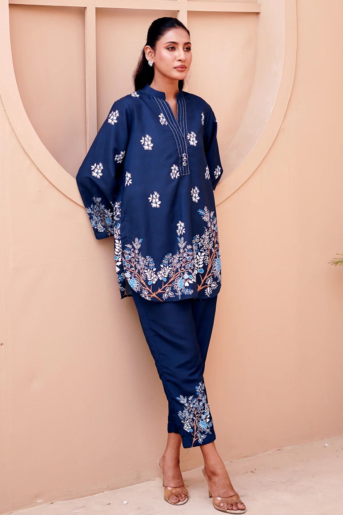 Nairah Stitched Co Ords Summer Suit-Midnight Blue - Image 2