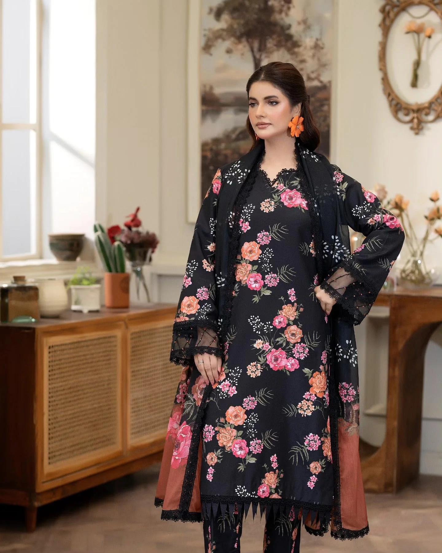 Summer Scent By Nine Needles Stitched 3 Piece Summer Suit-Midnight Jasmine-NP-02 - Image 5