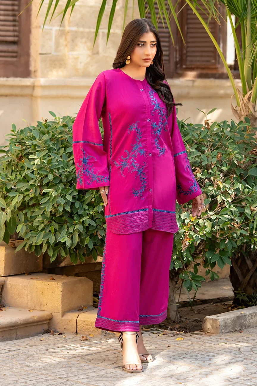 Dhaga Stitched 2 Piece Summer Suit-Midnight Magenta - Image 3