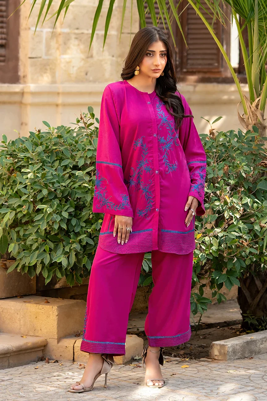 Dhaga Stitched 2 Piece Summer Suit-Midnight Magenta - Image 4