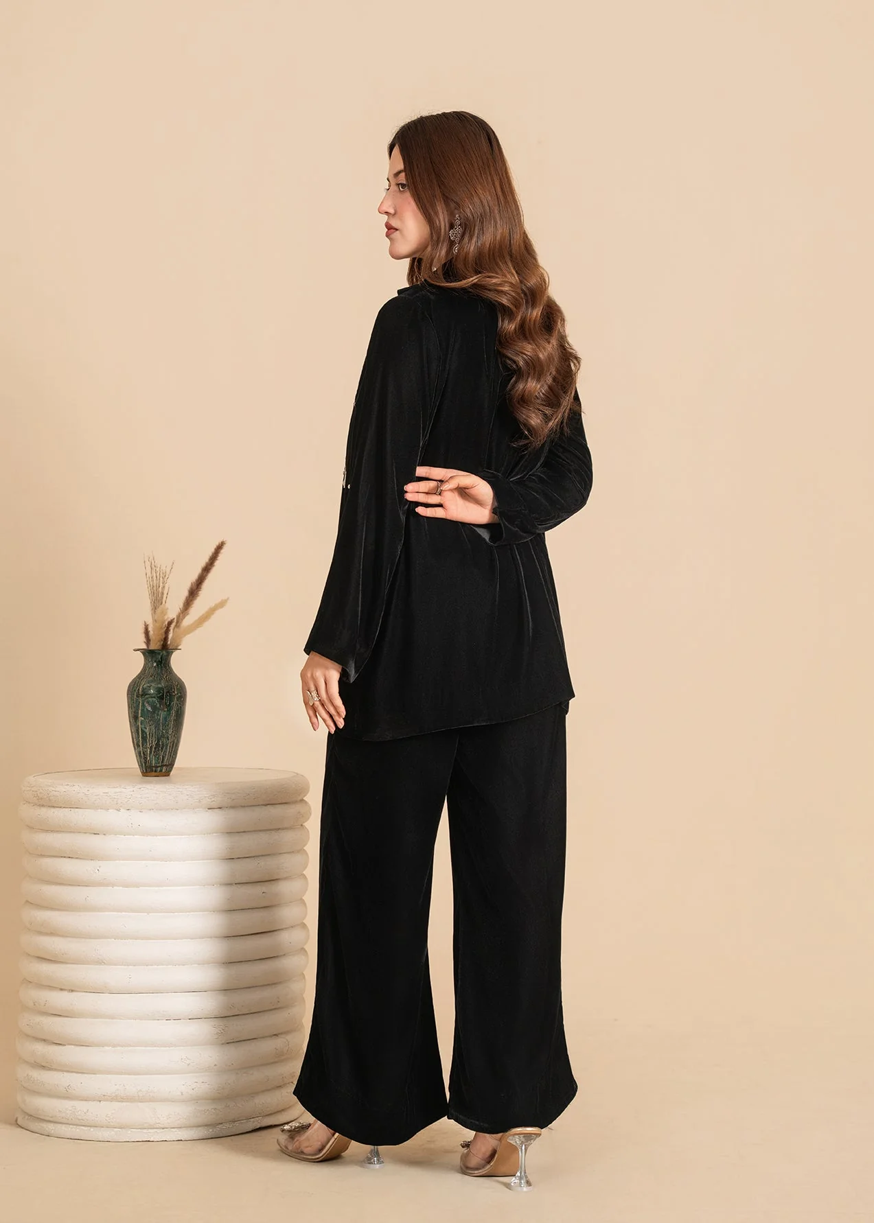 Luxe A Velvet Affair By Stitch Vibes Stitched Winter Suit-Midnight Spark Dress - Image 4
