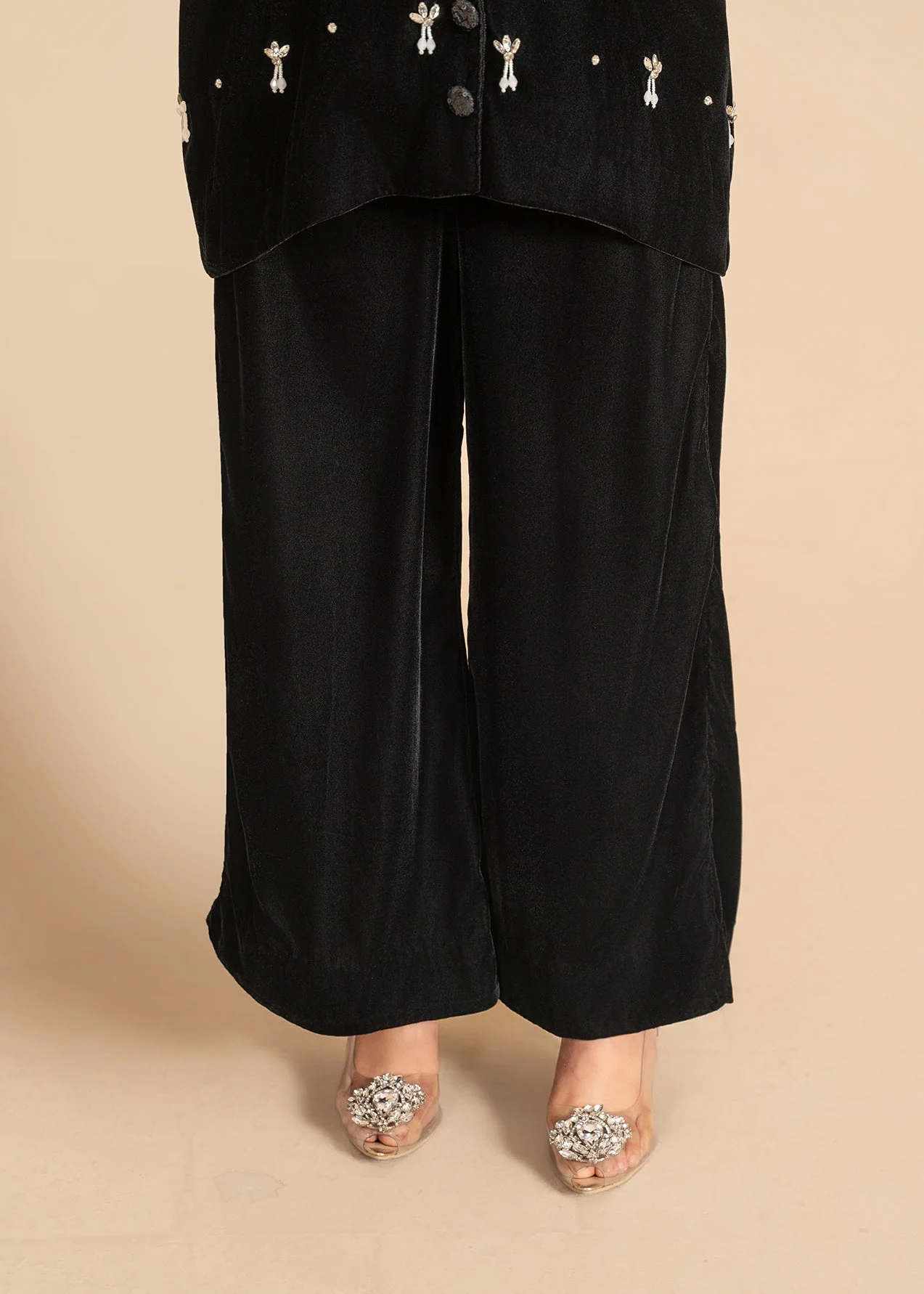 Luxe A Velvet Affair By Stitch Vibes Stitched Winter Suit-Midnight Spark Dress - Image 6