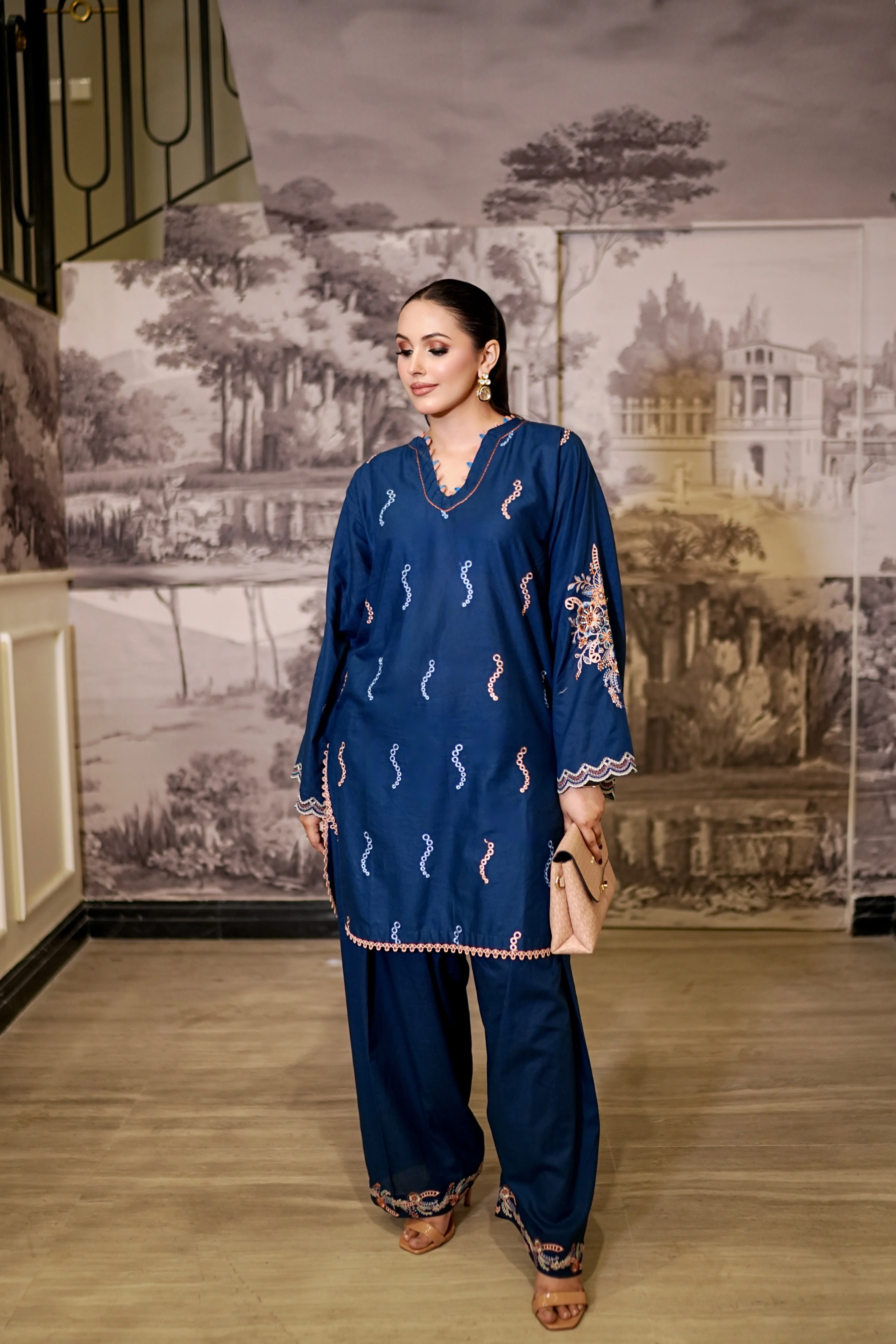 Day to Slay By Mashrib Stitched 2 Piece Summer Suit-Midnight Wave - Image 7