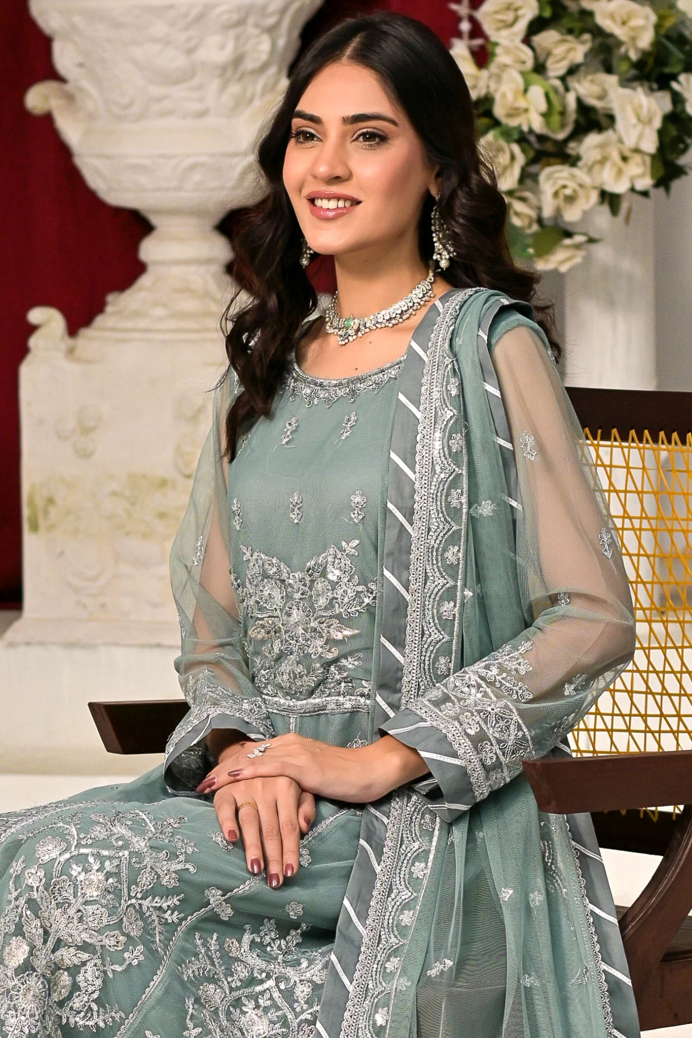 Minhal By Feel Strawberry Unstitched 3 Piece Luxury Festive Suit-FLS-01 - Image 2