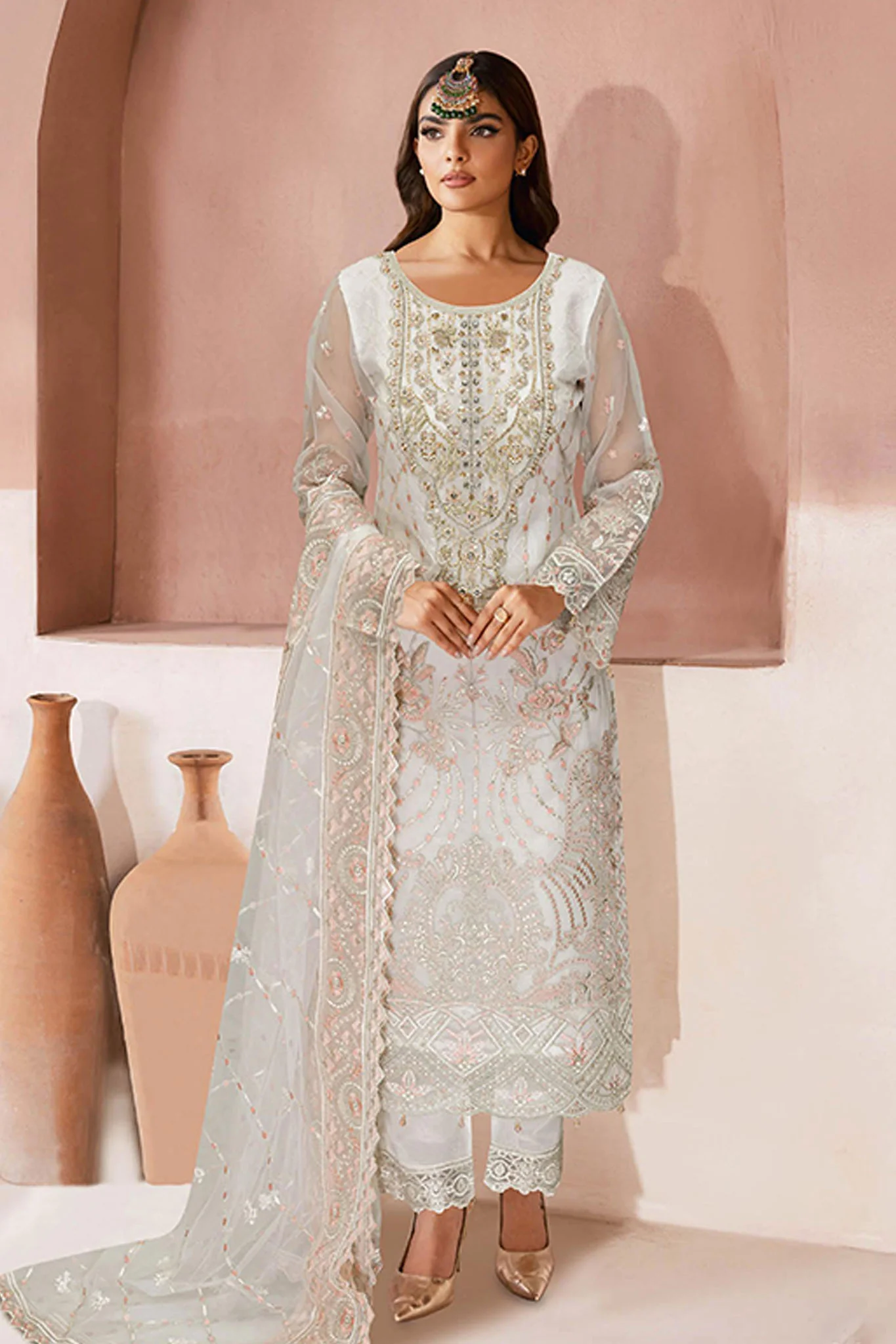Minhal By Ramsha Unstitched 3 Piece Luxury Organza Vol-13 Suit-M-1303