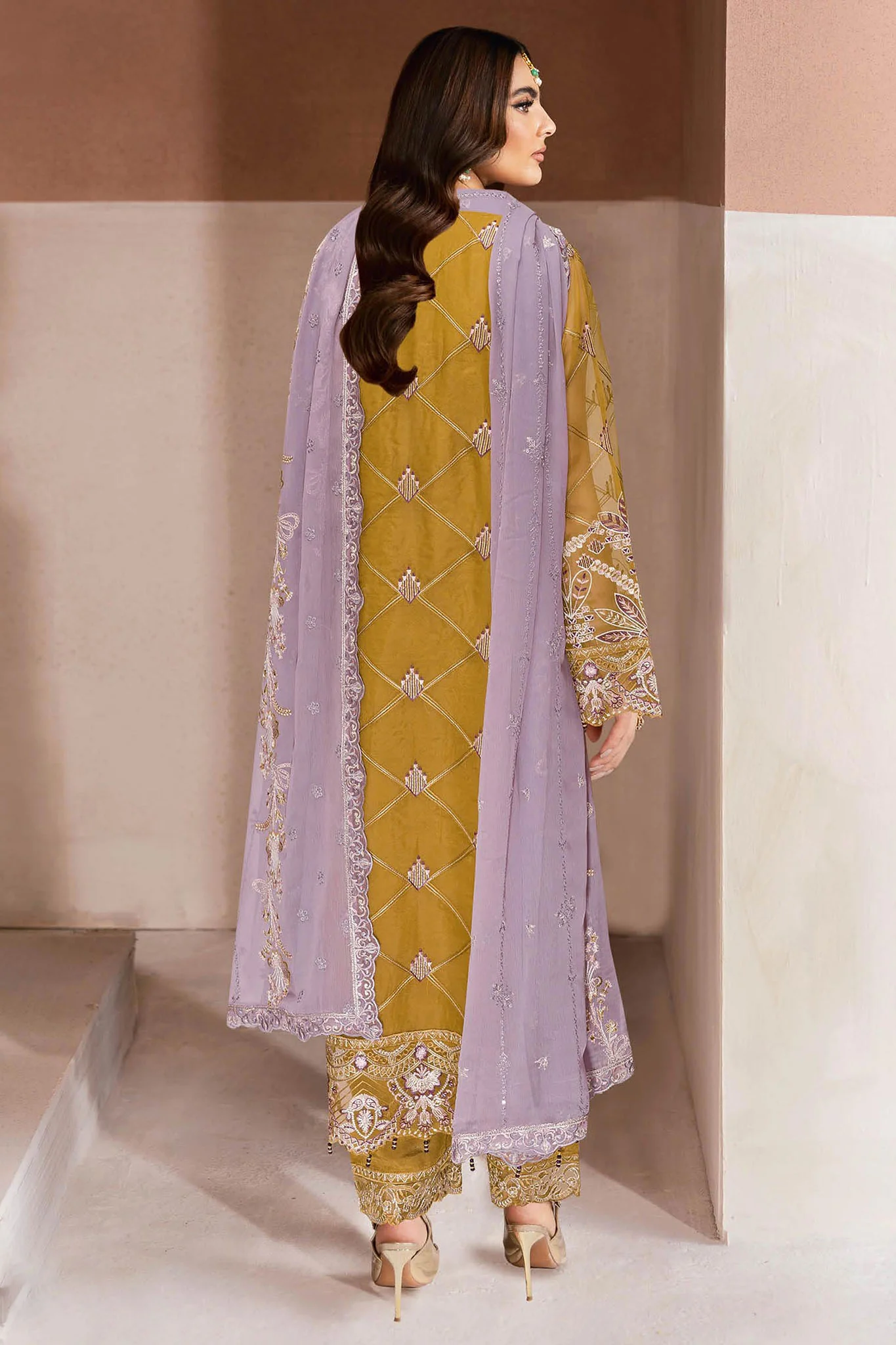 Minhal By Ramsha Unstitched 3 Piece Luxury Organza Vol-13 Suit-M-1310 - Image 3