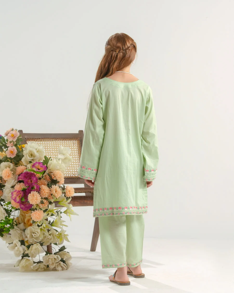 Sprinkles Stitched 2 Piece Summer Co Ord Sets Kids Suit-Mint Blossom Charm - 2pcs - Embroidered - Image 4