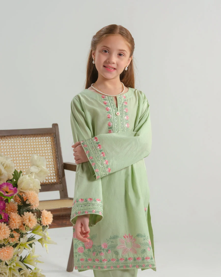 Sprinkles Stitched 2 Piece Summer Co Ord Sets Kids Suit-Mint Blossom Charm - 2pcs - Embroidered - Image 5