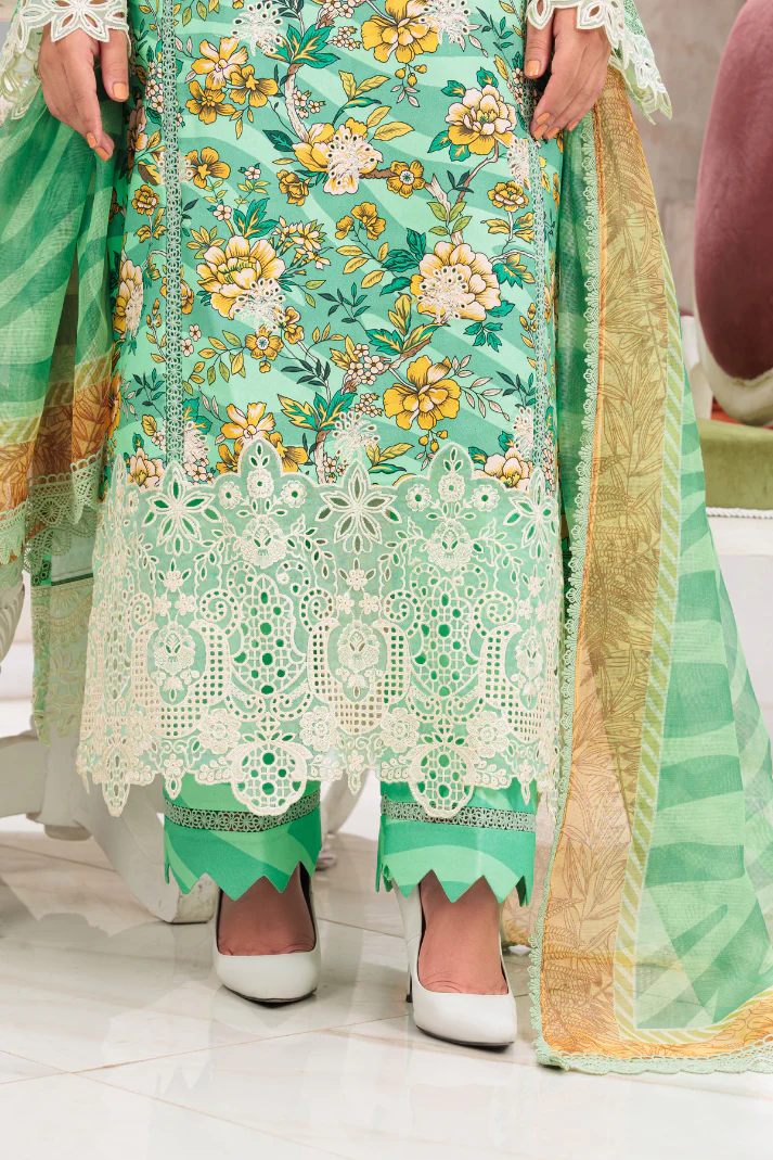 Huma Gul Unstitched 3 Piece Emb Lawn Suit-Mint Mirage HG-101 - Image 4