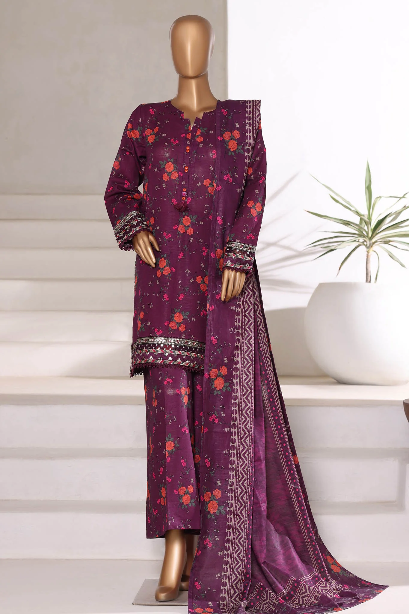 Malika By Sada Bahar Stitched 3 Piece Khaddar Vol-02 Suit-MK-5759-Purple
