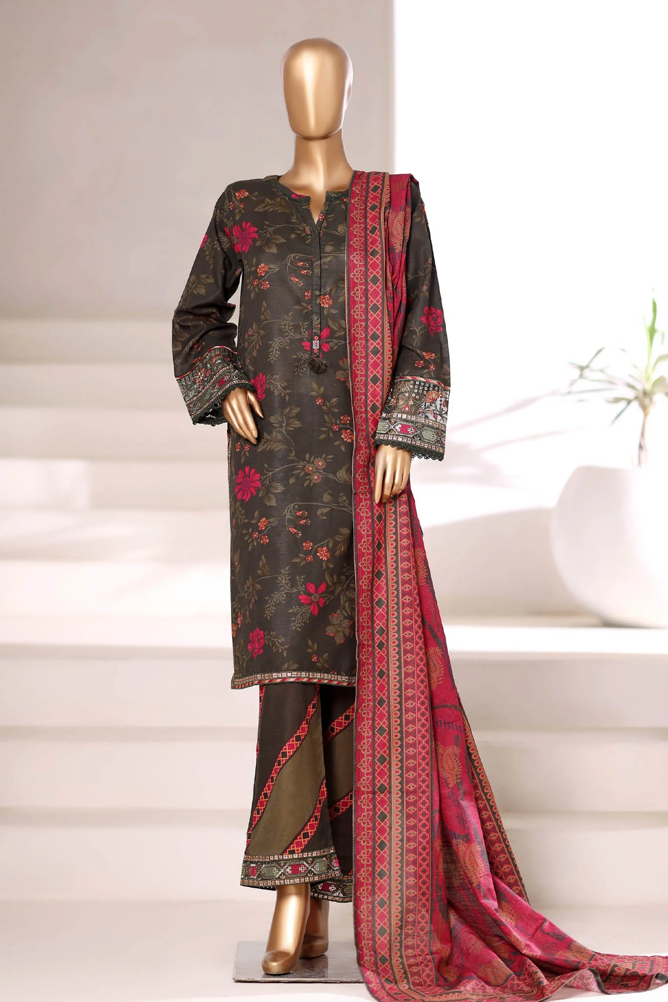 Malika By Sada Bahar Stitched 3 Piece Khaddar Vol-02 Suit-MK-6853-Kai Green