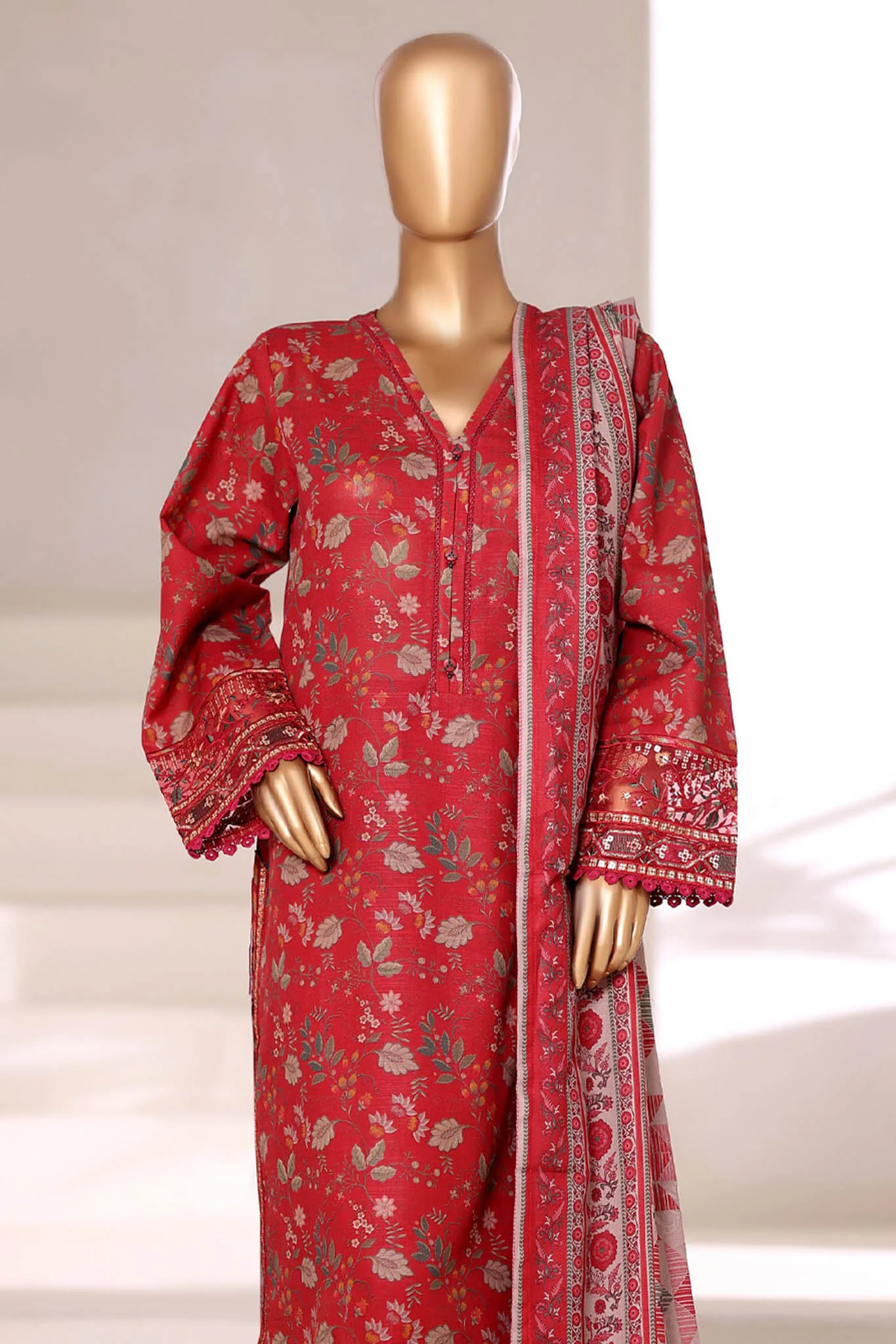 Malika By Sada Bahar Stitched 3 Piece Khaddar Vol-02 Suit-MK-6856-Maroon - Image 2
