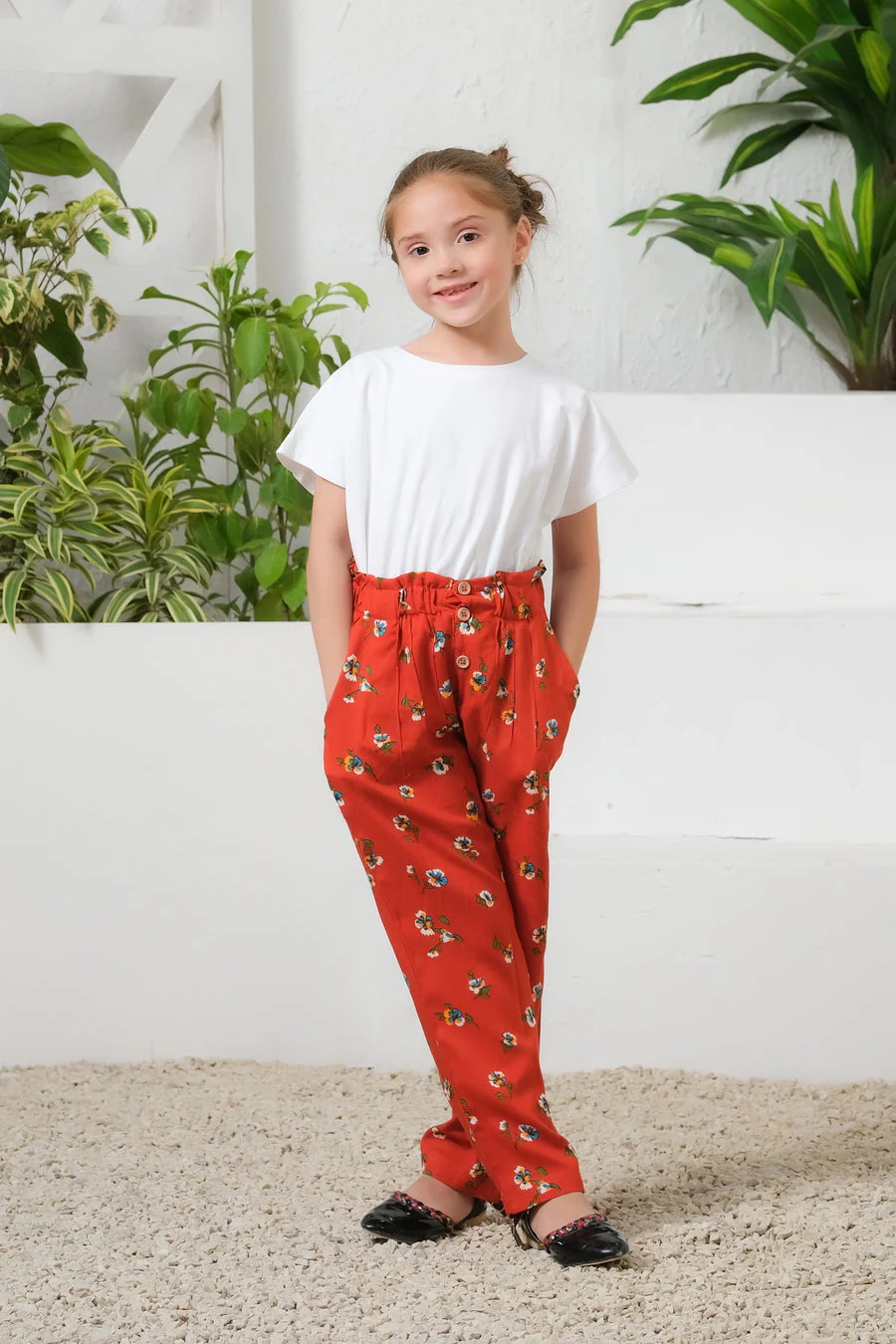 Sprinkles Stitched 1 Piece Summer Bottoms Kids Suit-Mod Floral Print Wide Leg Trouser - Image 2