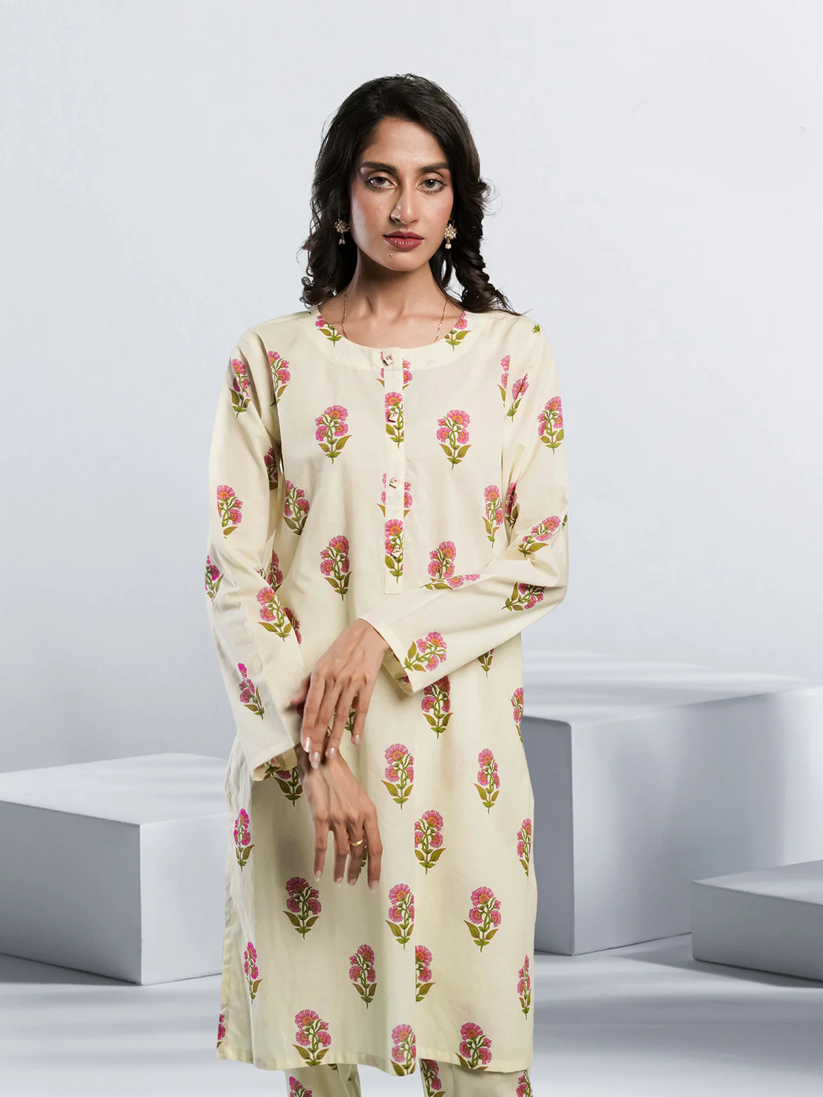 Ahlam Soft Cambric Stitched-Mogul Co-ord Set Suit - Image 5