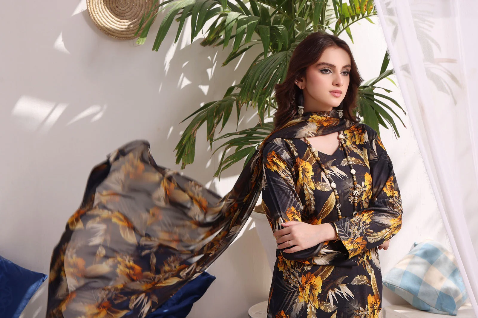 Feathers Unstitched 3 Piece Summer Collection-MOON DREAM-FT219 - Image 2