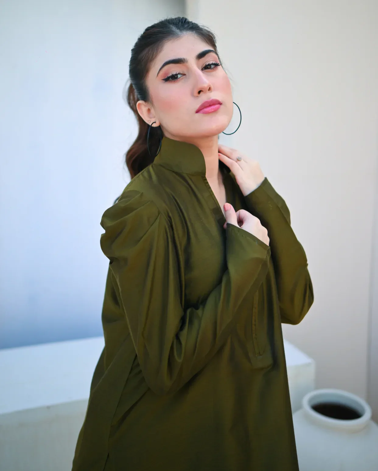 Zauk Stitched 2 Piece Collection-Moss Green Two Piece Dress - Image 4