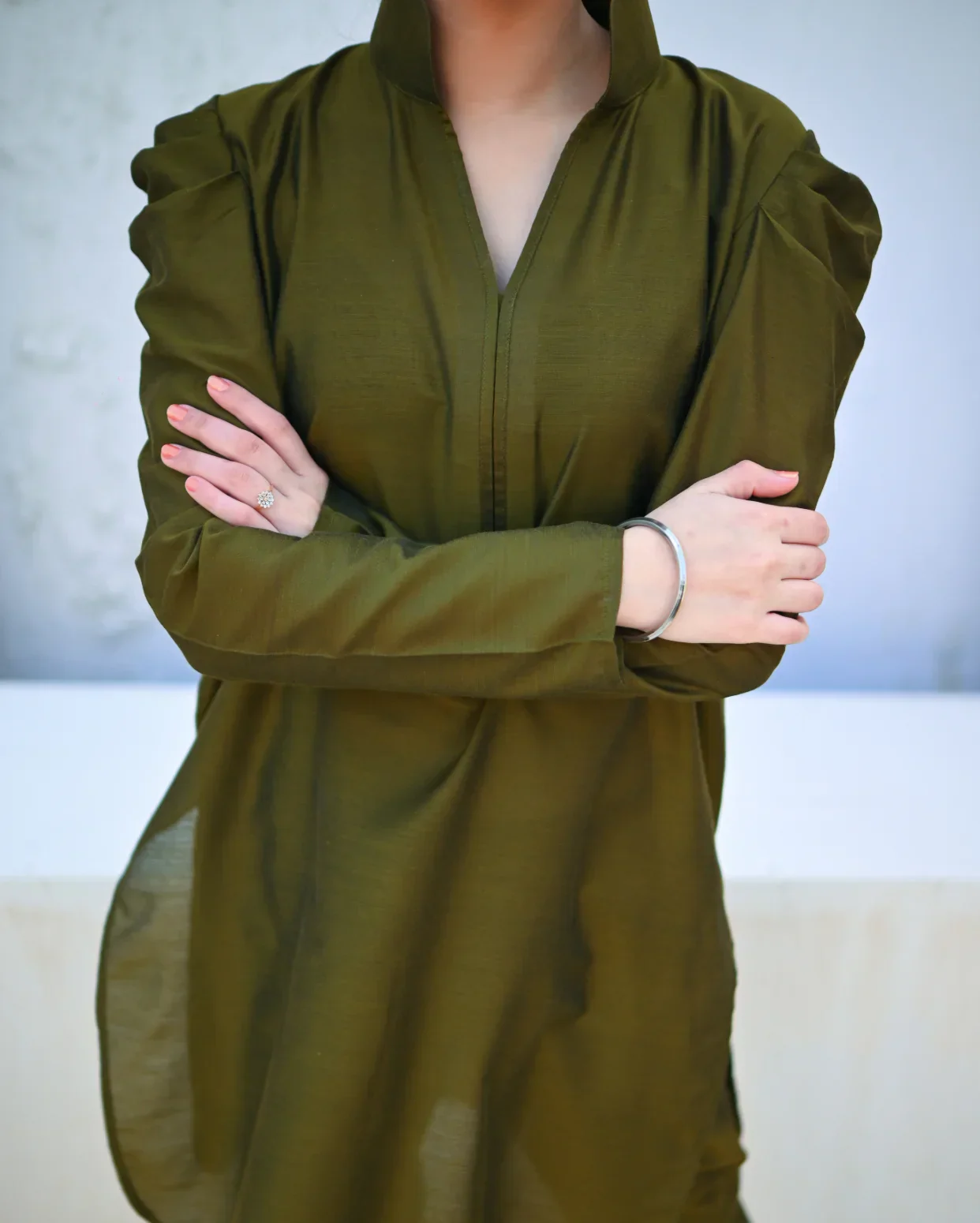 Zauk Stitched 2 Piece Collection-Moss Green Two Piece Dress - Image 7