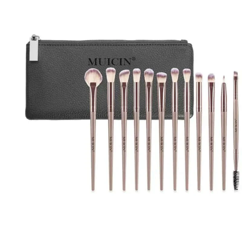 Muicin-Vegan Eyebrow Brush Set With Pouch - 12 Pieces - Image 2