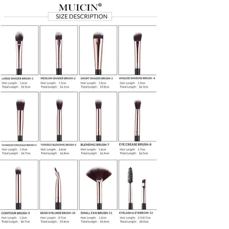 Muicin-Vegan Eyebrow Brush Set With Pouch - 12 Pieces - Image 6