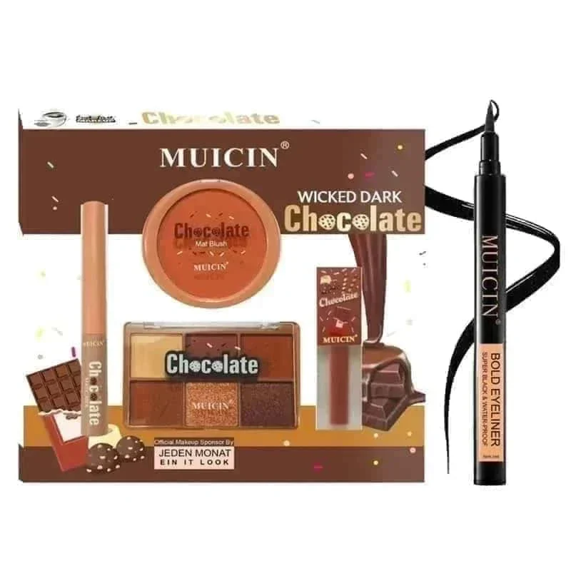 Muicin-4 In 1 Wicked Chocolate Makeup Kit + Matte Black Bold Eyeliner