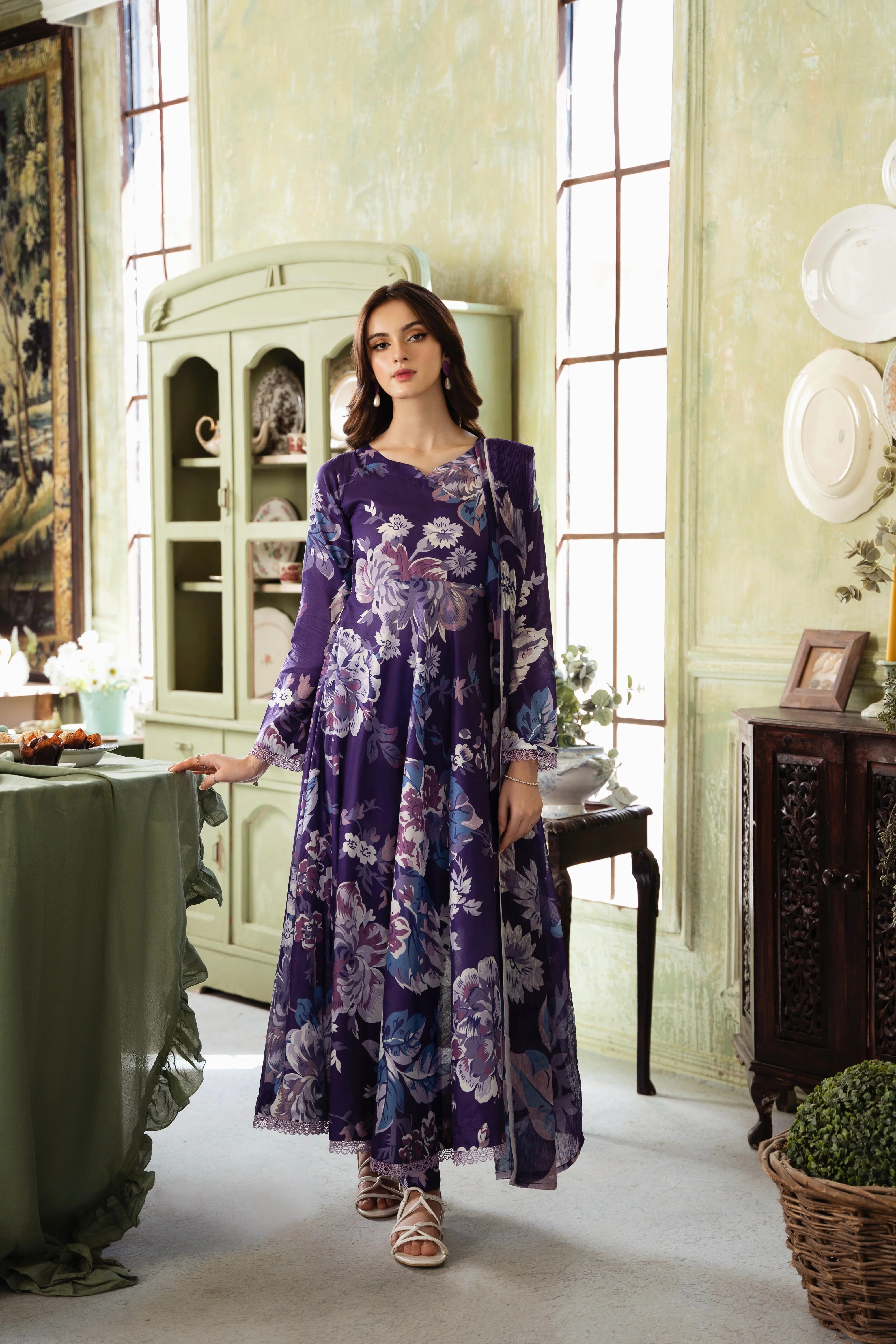 Feathers Unstitched 3 Piece Summer Collection-Mulberry-FT393 - Image 3