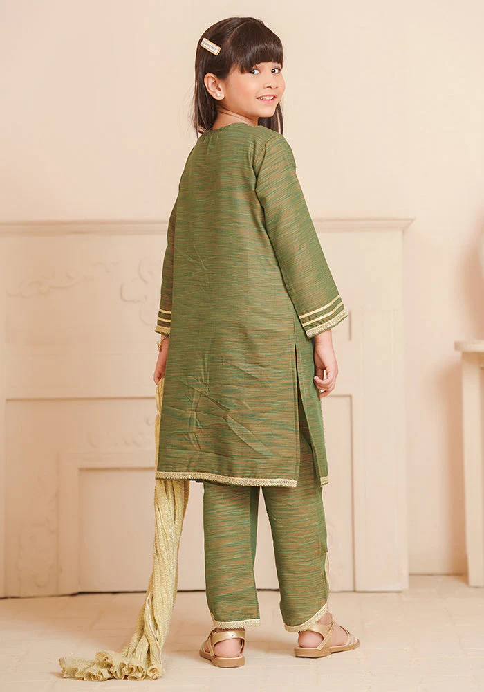 Ochre Clothing Multi Yarn Cotton Hand Adda Work 3 Pc Suit - Image 4