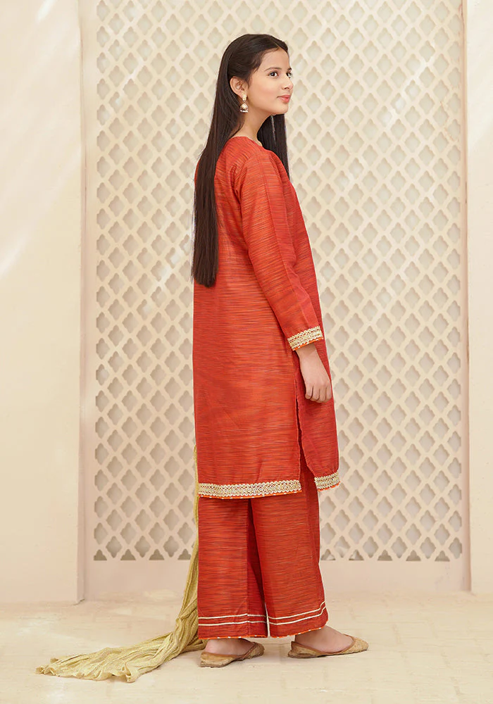 Ochre Clothing Multi Yarn Cotton Hand Adda Work 3 Pc Suit - Image 4