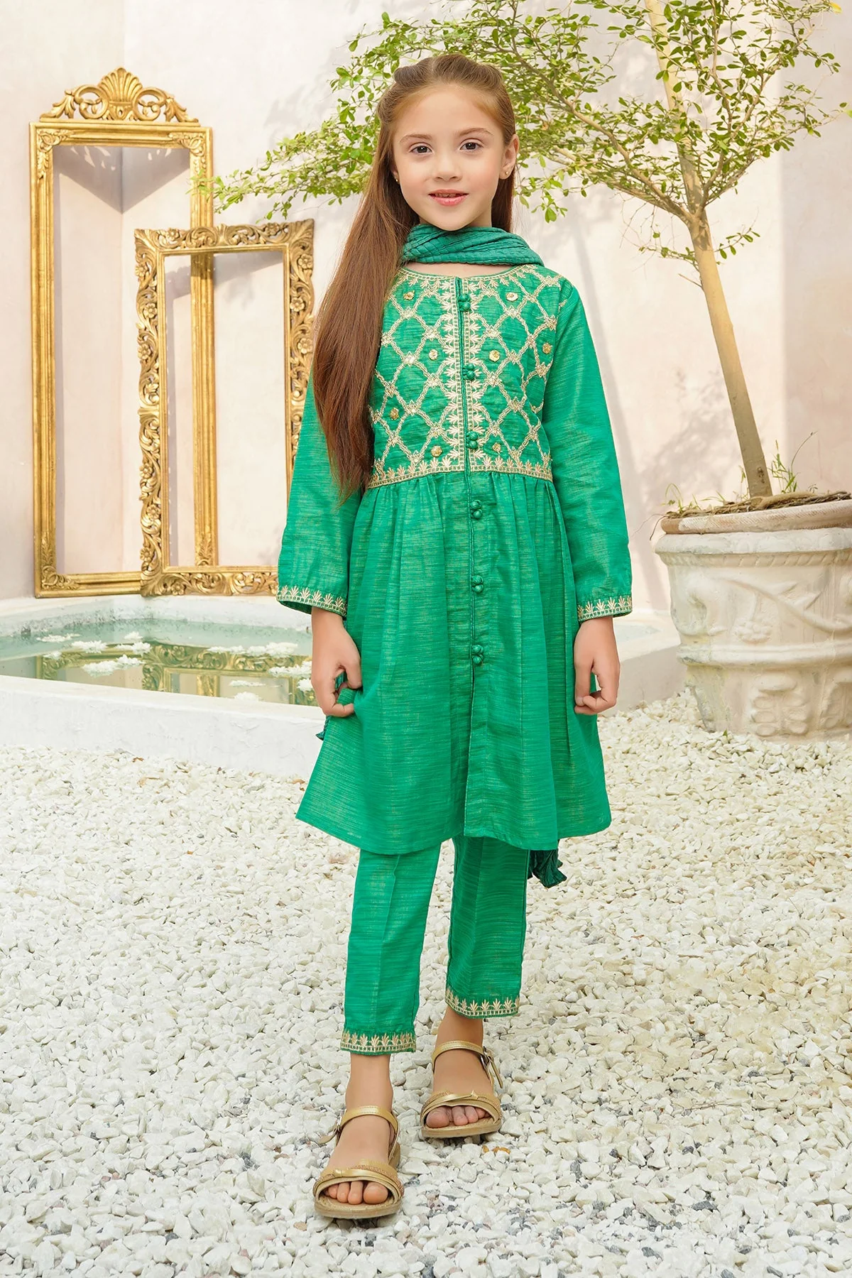 Ochre Clothing Multi Yarn Cotton Hand Adda Work 3 Pc Suit