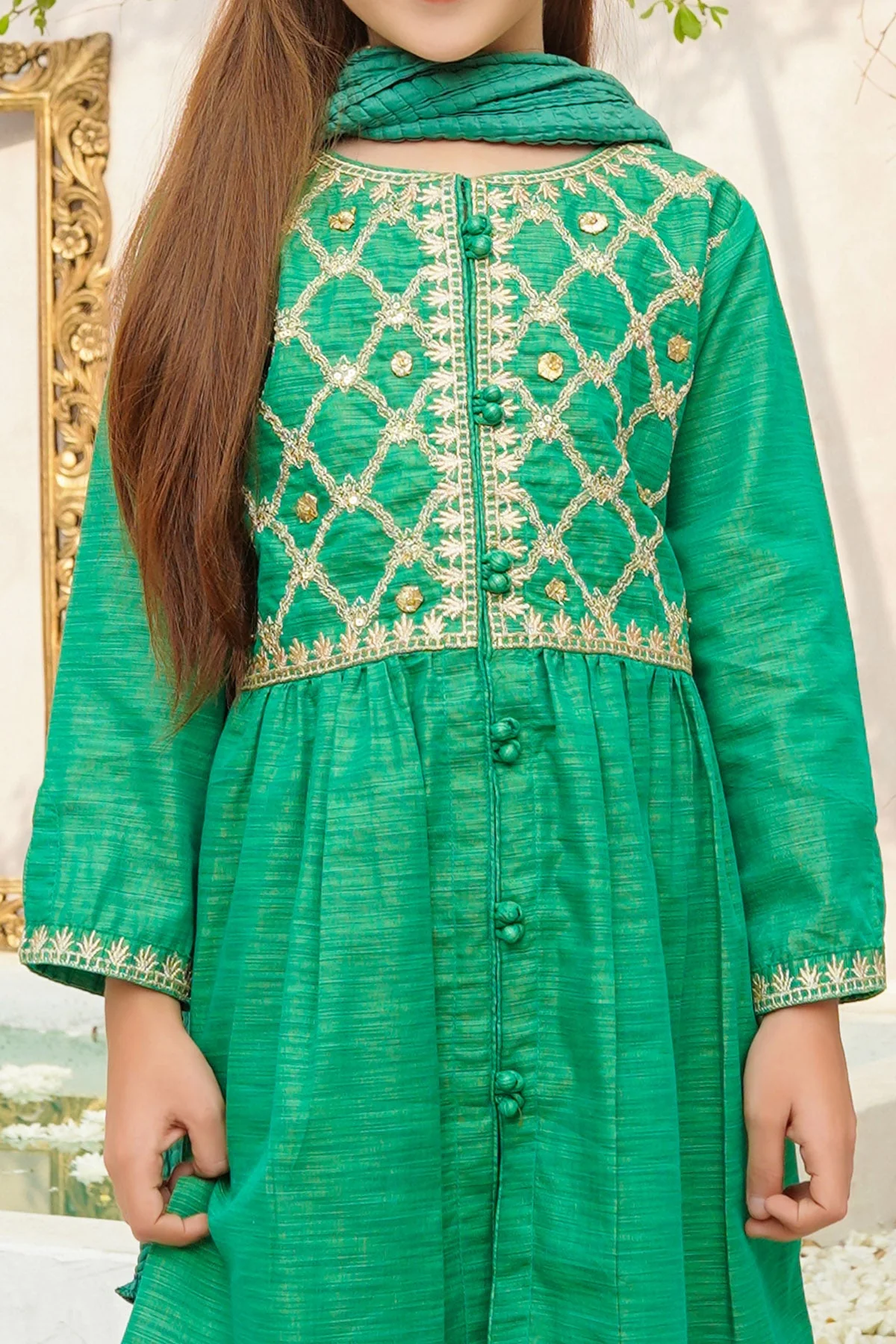Ochre Clothing Multi Yarn Cotton Hand Adda Work 3 Pc Suit - Image 2