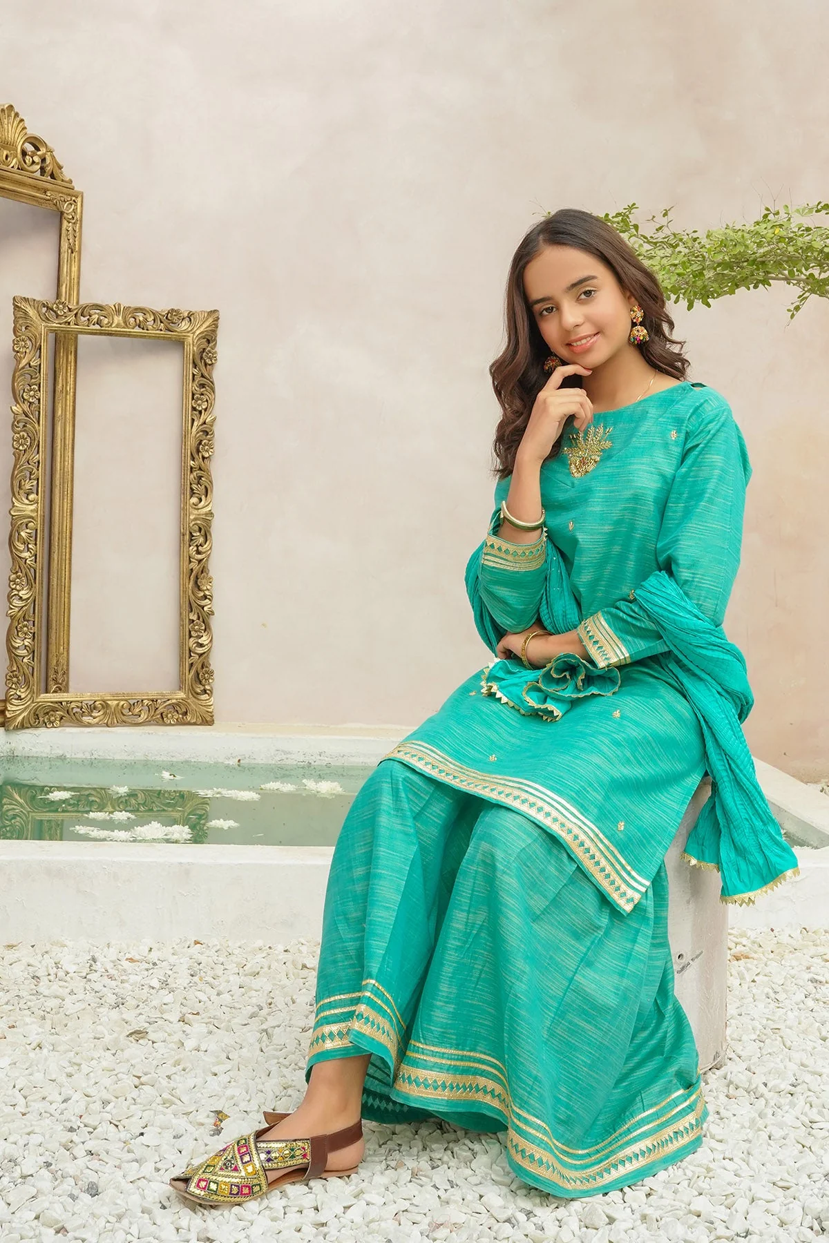Ochre Clothing Multi Yarn Cotton Hand Adda Work 3 Pc Suit - Image 3