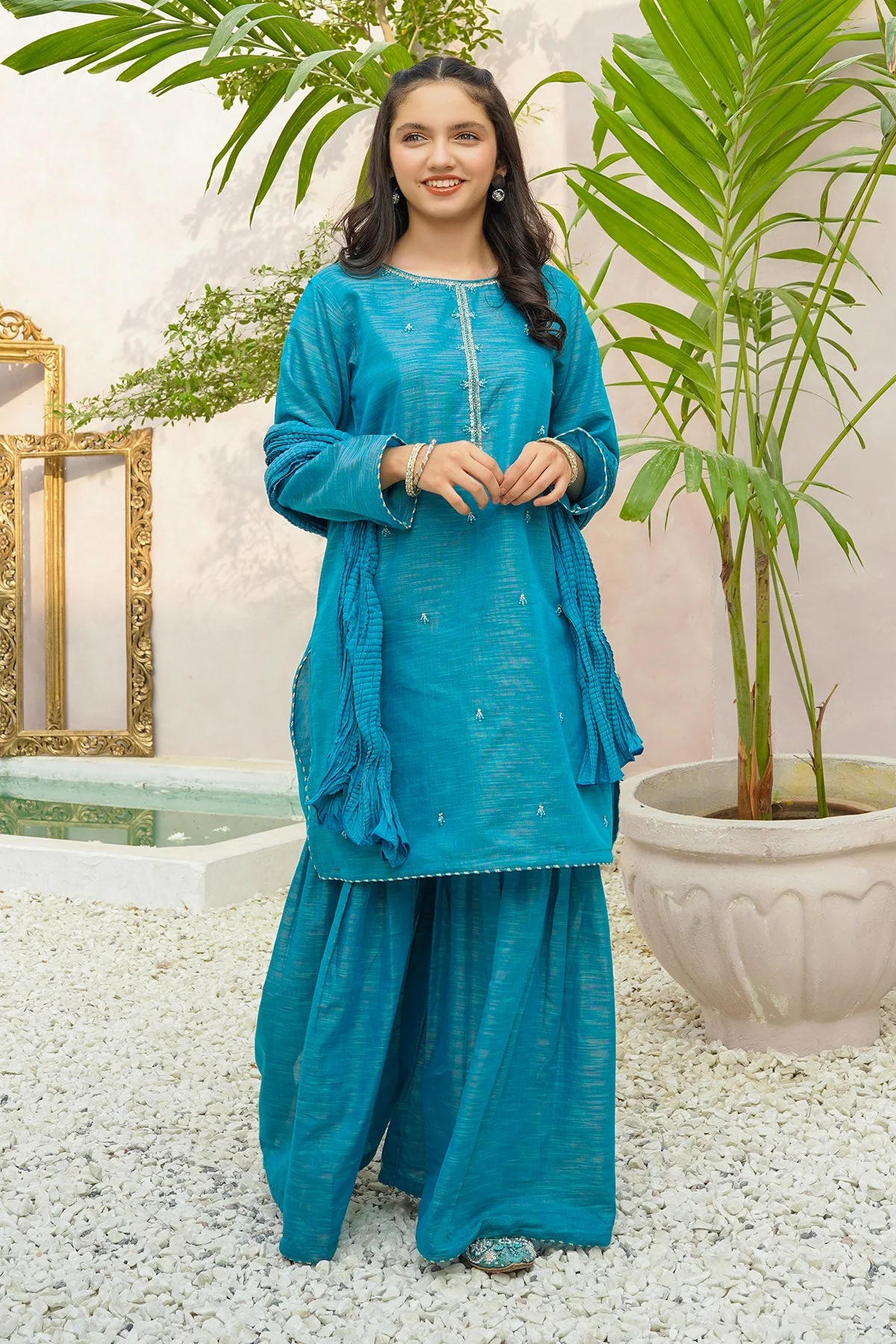 Ochre Clothing Multi Yarn Cotton Hand Adda Work 3 Pc Suit