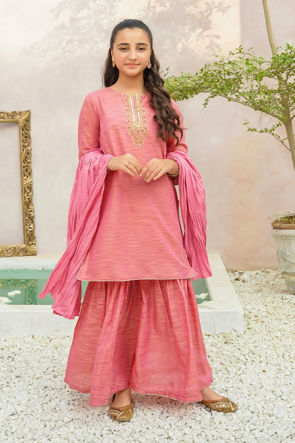 Ochre Clothing Multi Yarn Cotton Hand Adda Work 3 Pc Suit