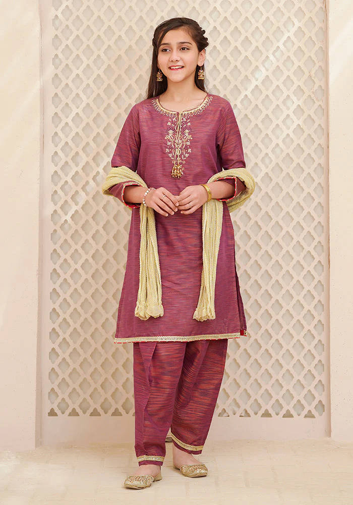 Ochre Clothing Multi Yarn Cotton Hand Adda Work 3 Pc Suit - Image 2