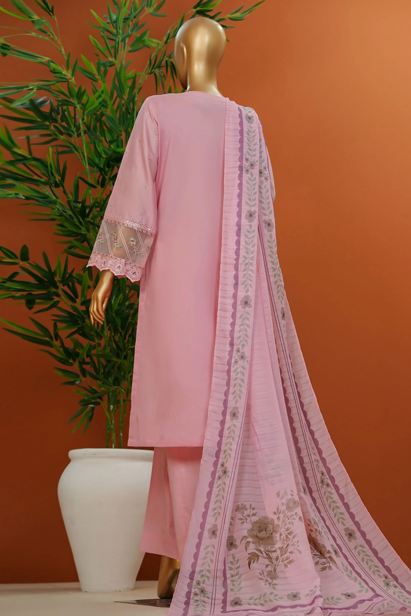 Muse By HZ Stitched 3 Piece Emb Cotton Slub Vol-01 Suit-SSE-105-Pink - Image 3